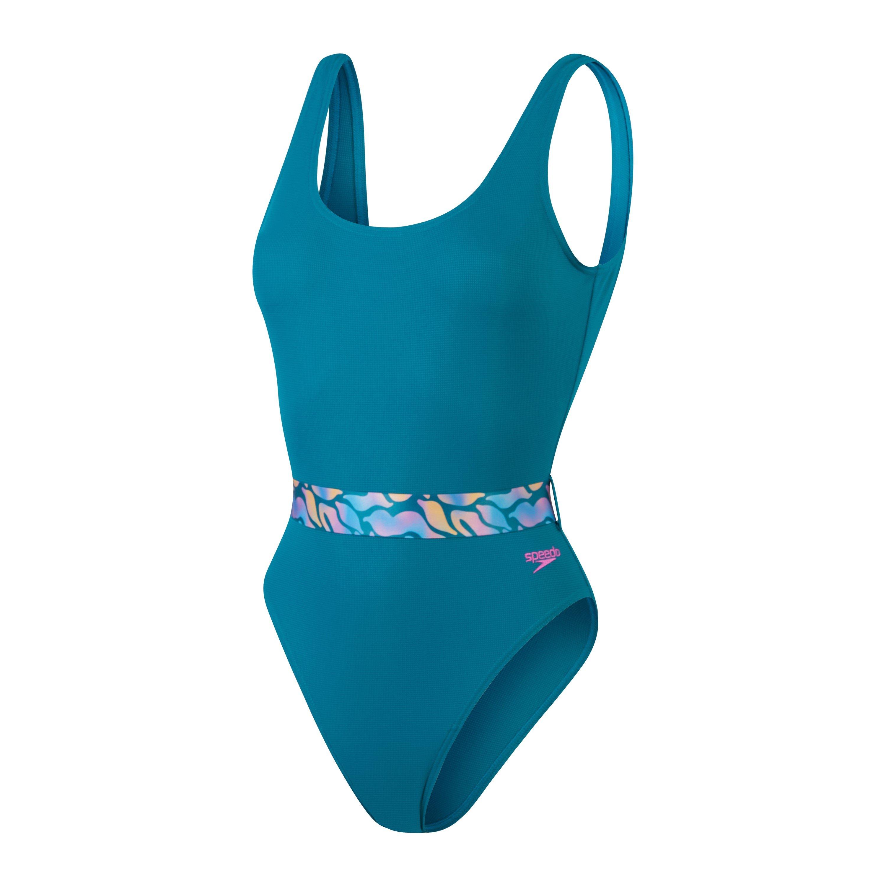 Speedo Women's Belted Deep U-Back One Piece Swimsuit - Green - 30 (XS)