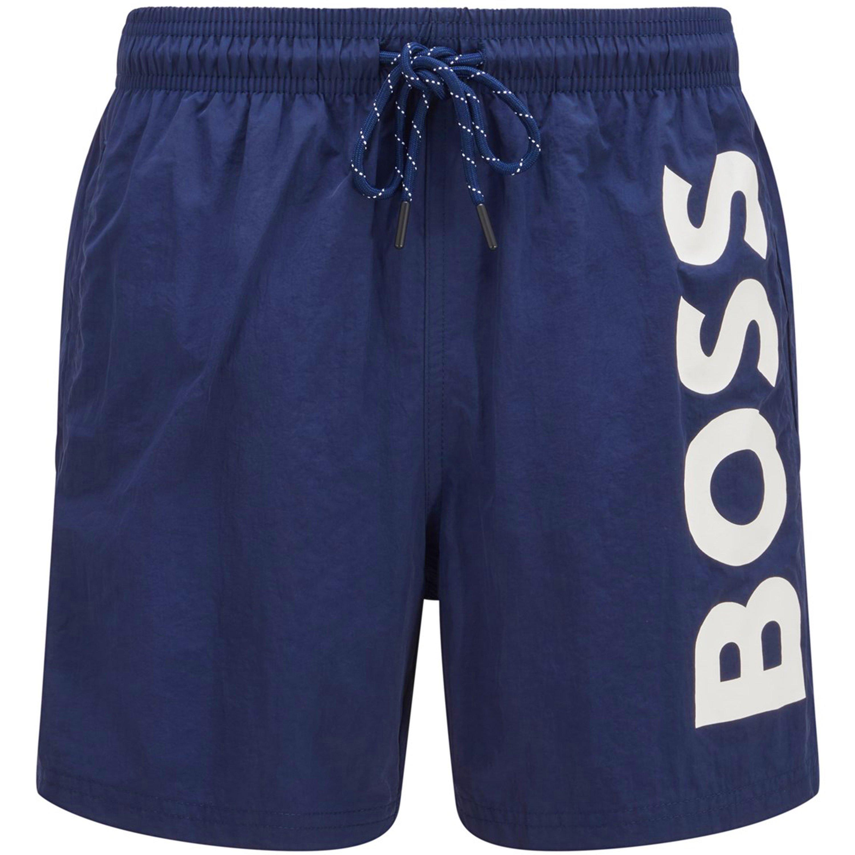 Navy 413 - Boss - Men's Octopus Swim Shorts with Bold  Branding - 5