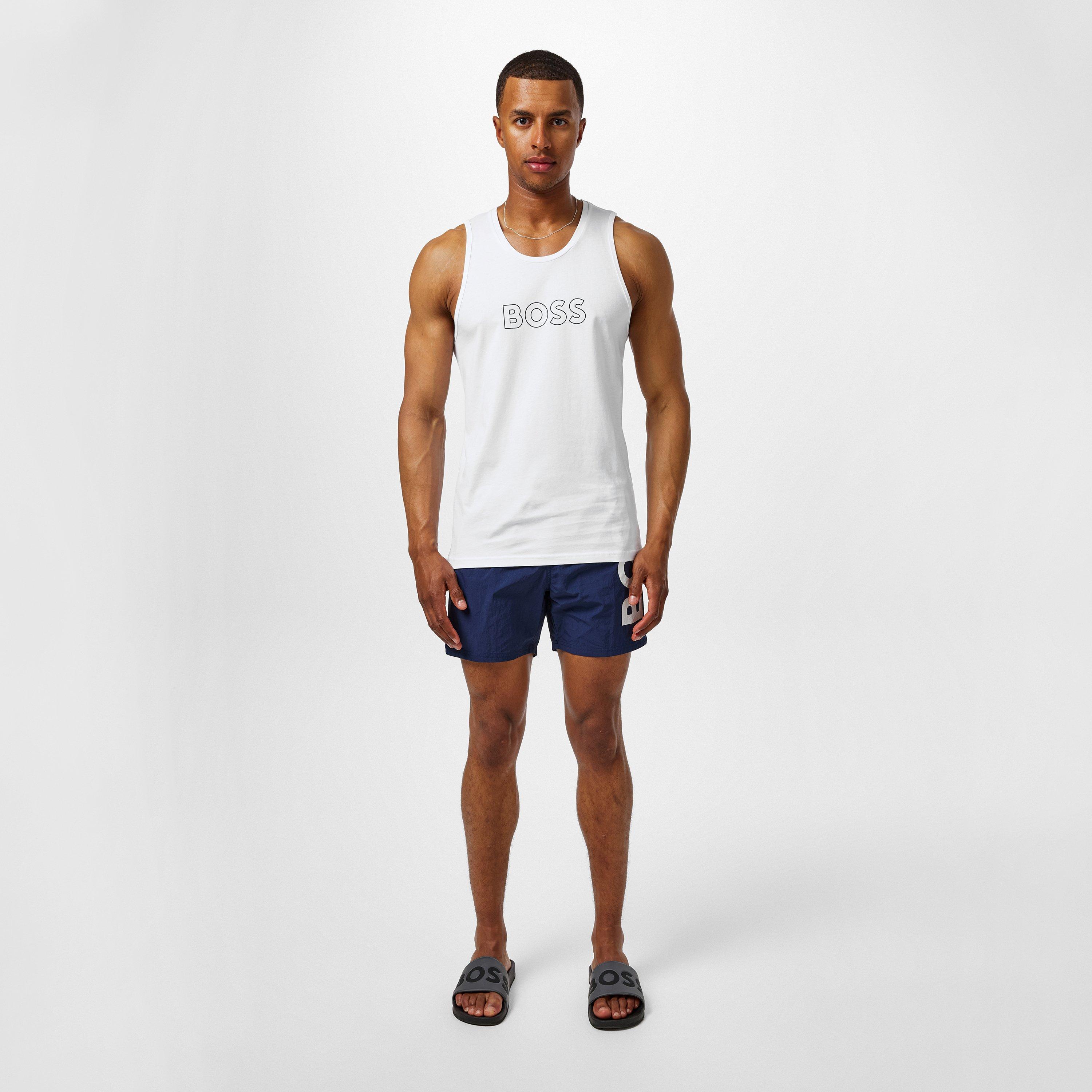 Navy 413 - Boss - Men's Octopus Swim Shorts with Bold  Branding - 4