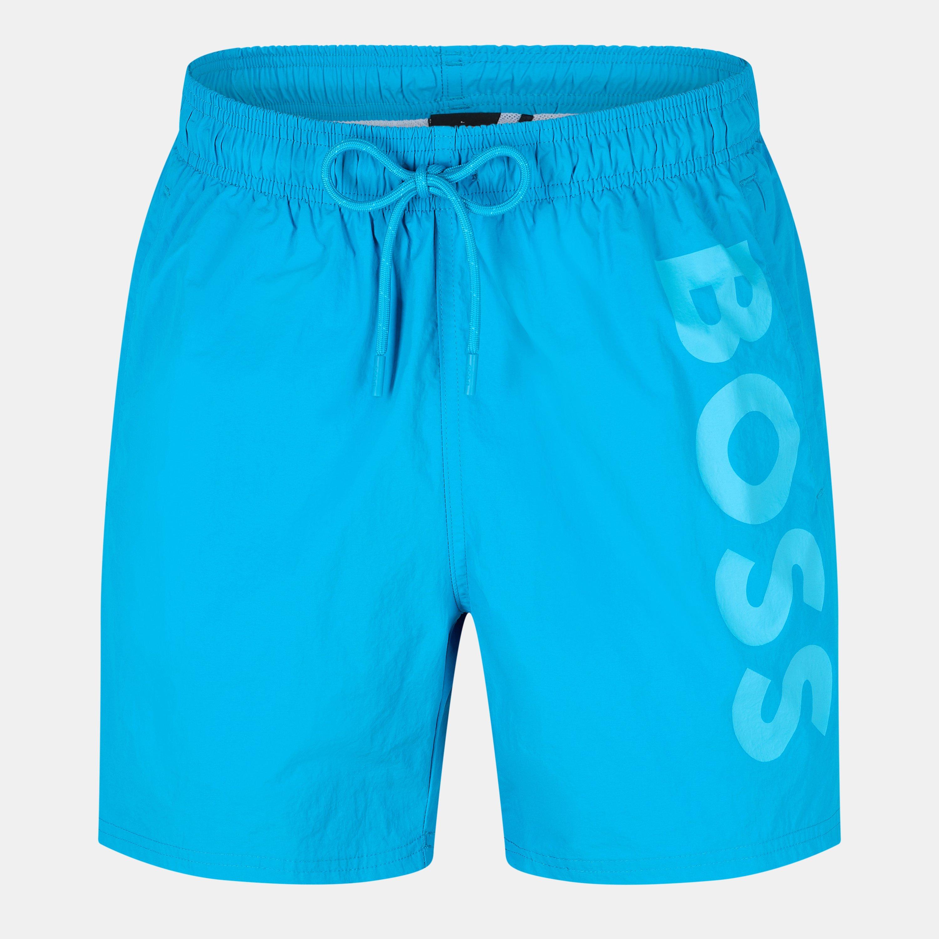 Boss Men's Octopus Swim Shorts With Bold Branding - Turquoise/Aqua - S