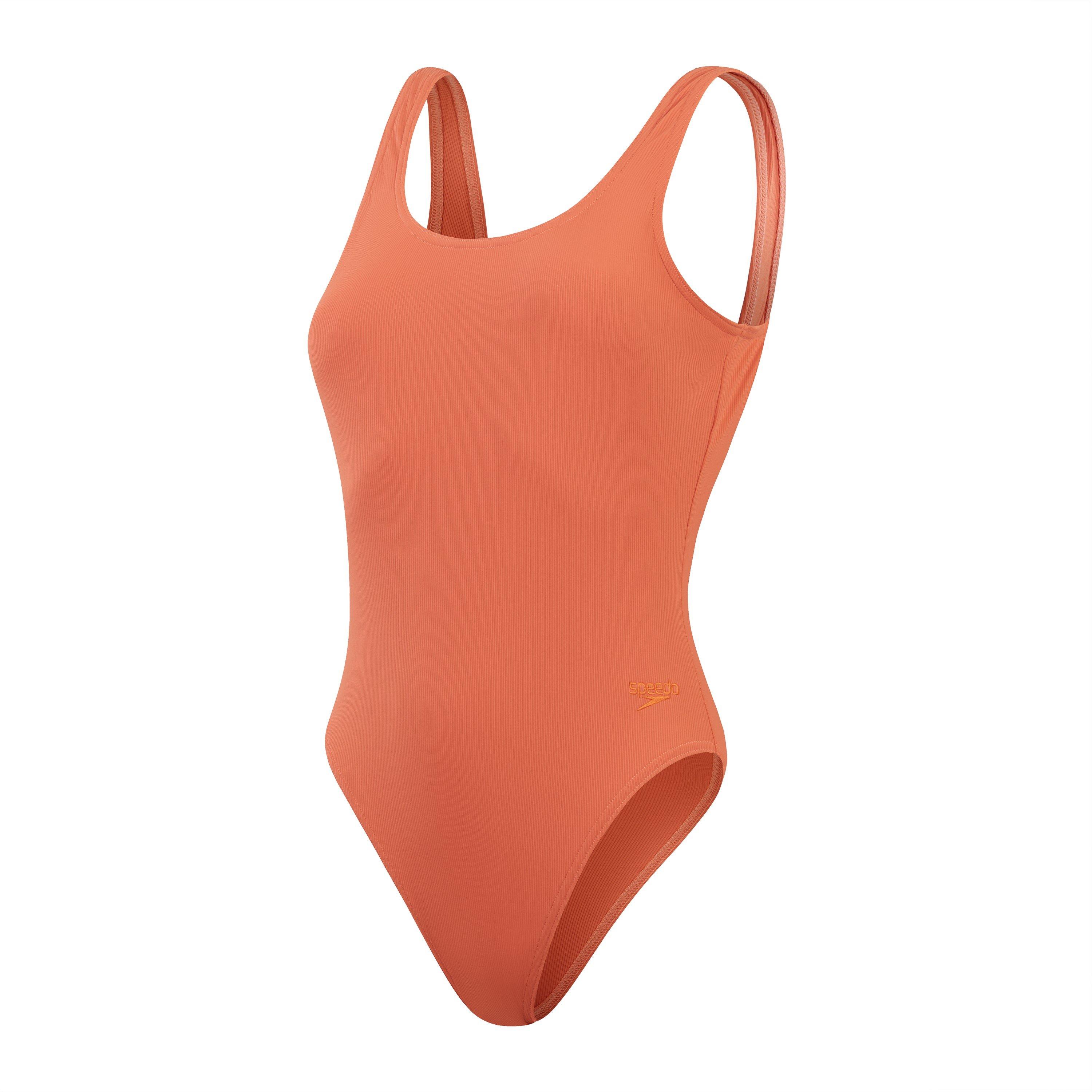 Speedo Women's Textured Belted Deep U-Back One Piece Swimsuit - Brown/Orange - 40 (2XL)