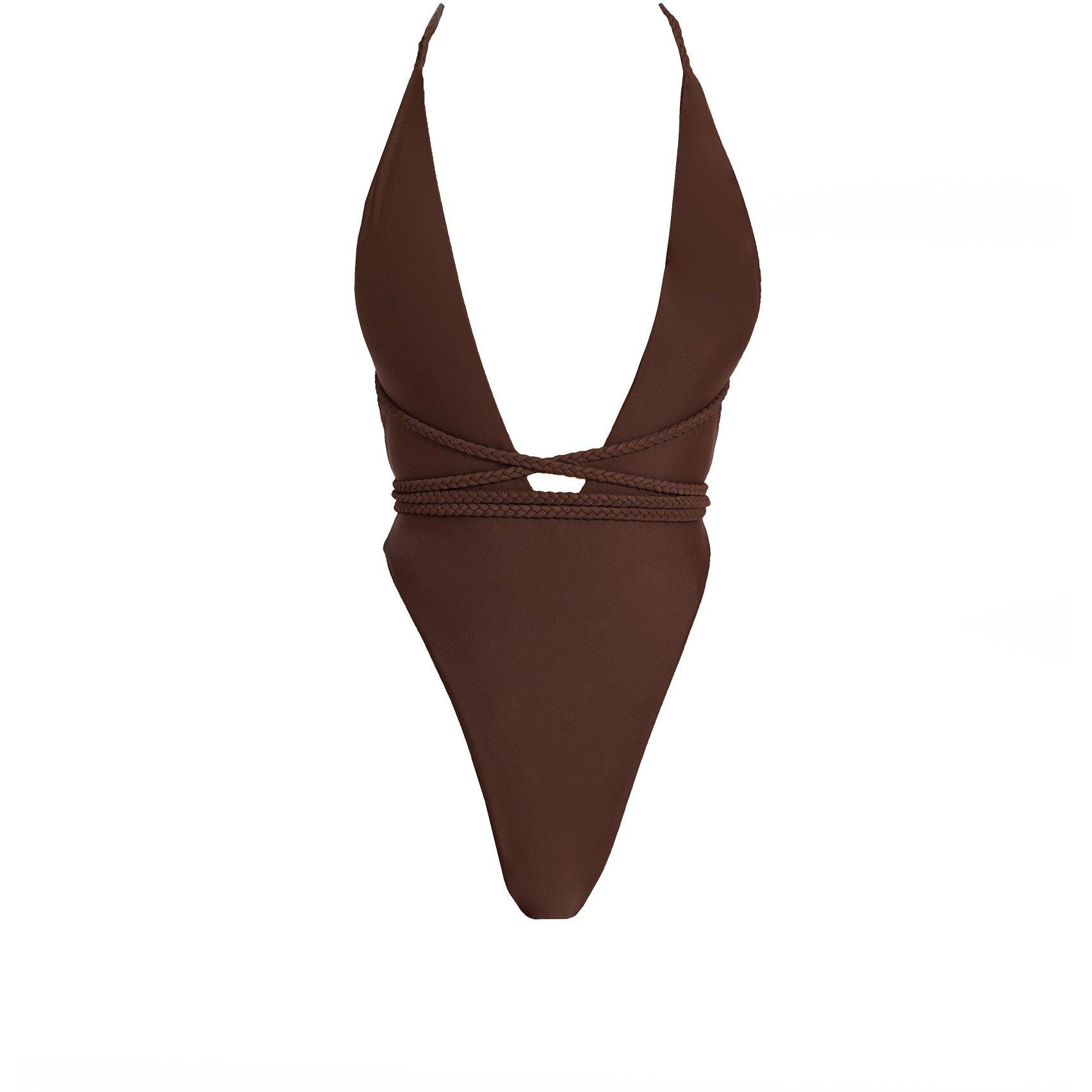 Chocolate - Mars The Label - Women's Fishtail Swim Plunge Swimsuit - 5