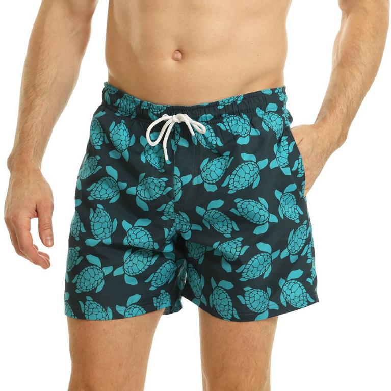 Marine/Turquoise - Ript - Turtle Print Swim Shorts waisted Mens - 1