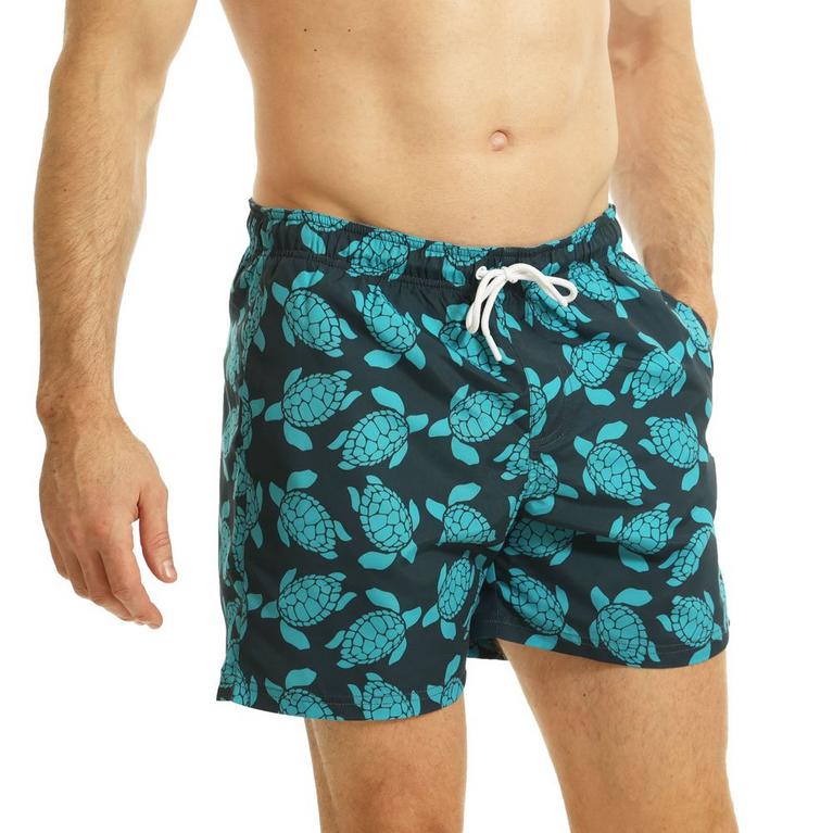 Marine/Turquoise - Ript - Turtle Print Swim Shorts waisted Mens - 2