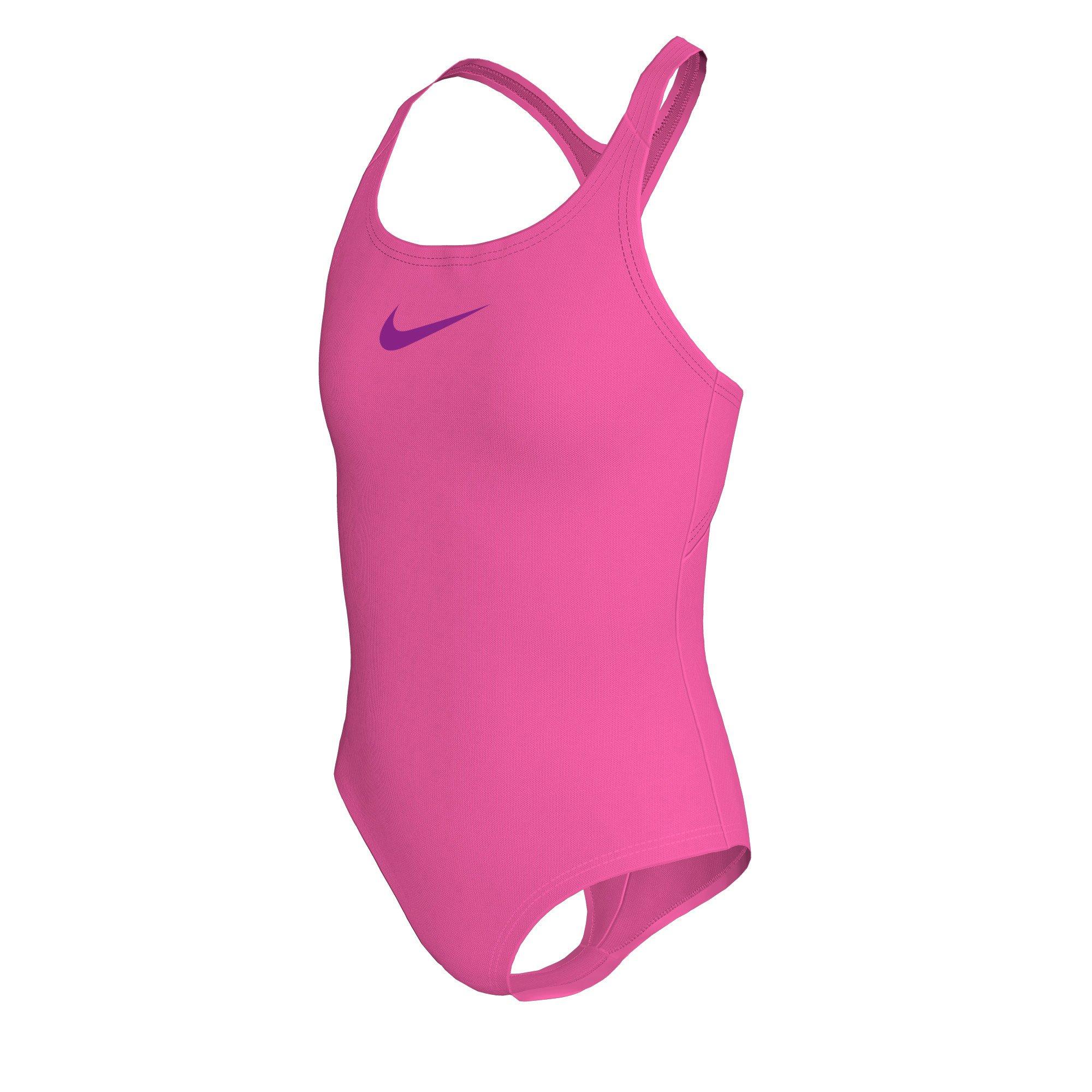 Nike Girls Solid Swimsuit - Hyper Pink - 13 (XL)