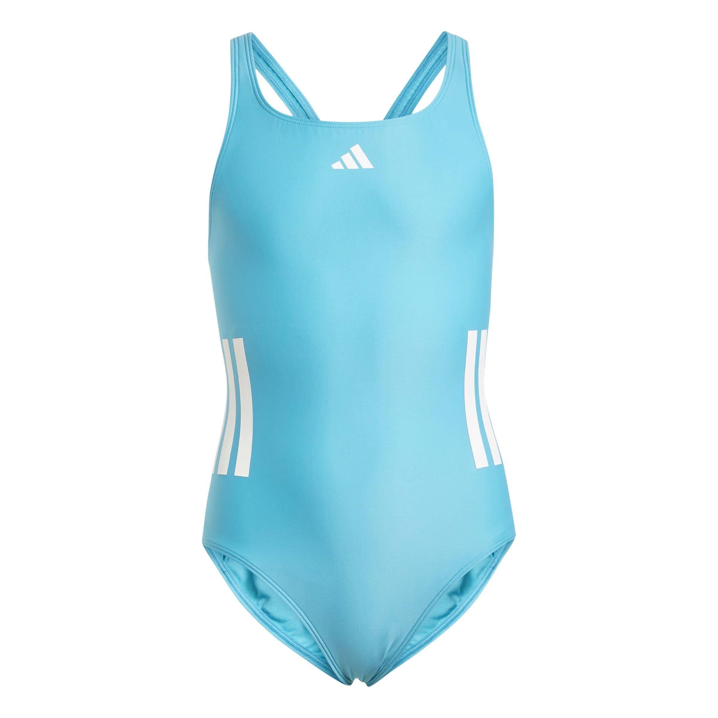 Adidas Girls Three Stripe Swimsuit Junior - Cyan/White - 9-10 Years