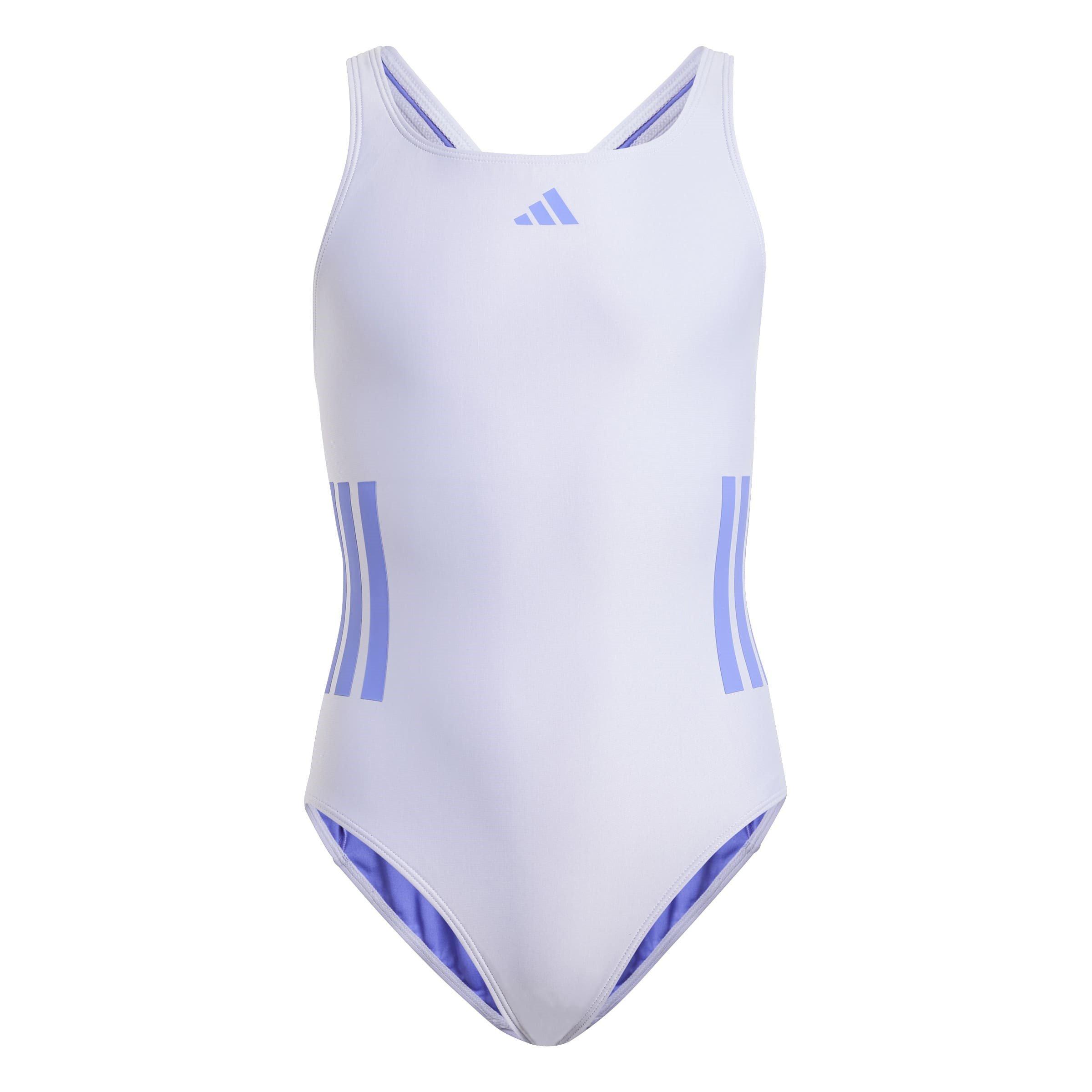 Adidas Girls Three Stripe Swimsuit Junior - Violet/Cobalt - 9-10 Years