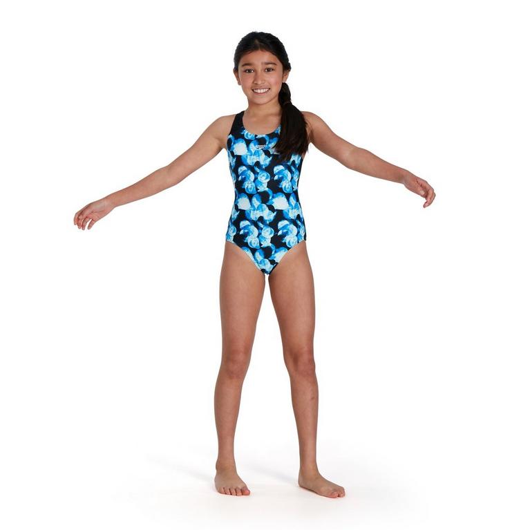 Noir/Bondi - Speedo - Allover Splashback Swimsuit Junior - 2