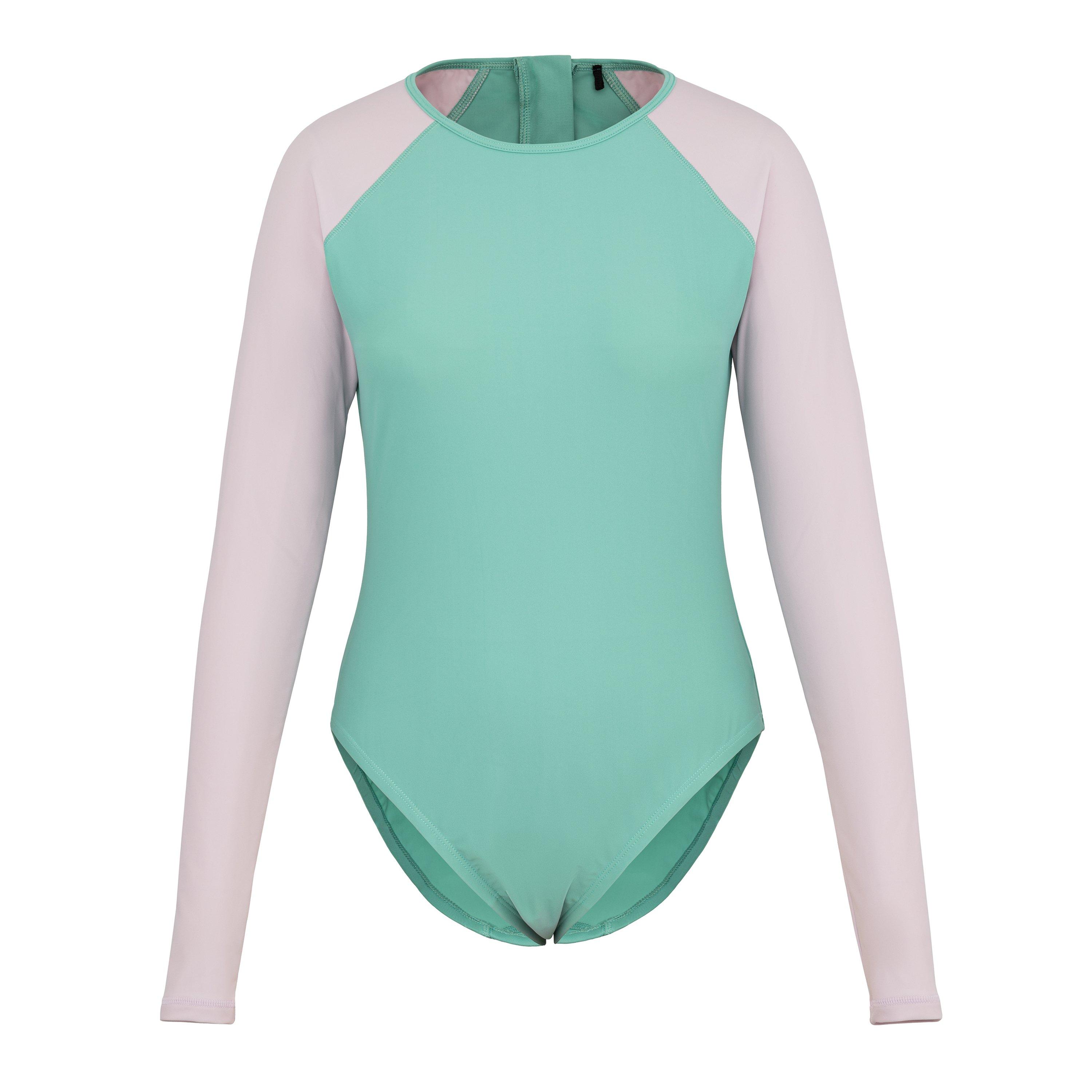 Pink Green - SoulCal - Long Sleeve Swimsuit Womens - 1