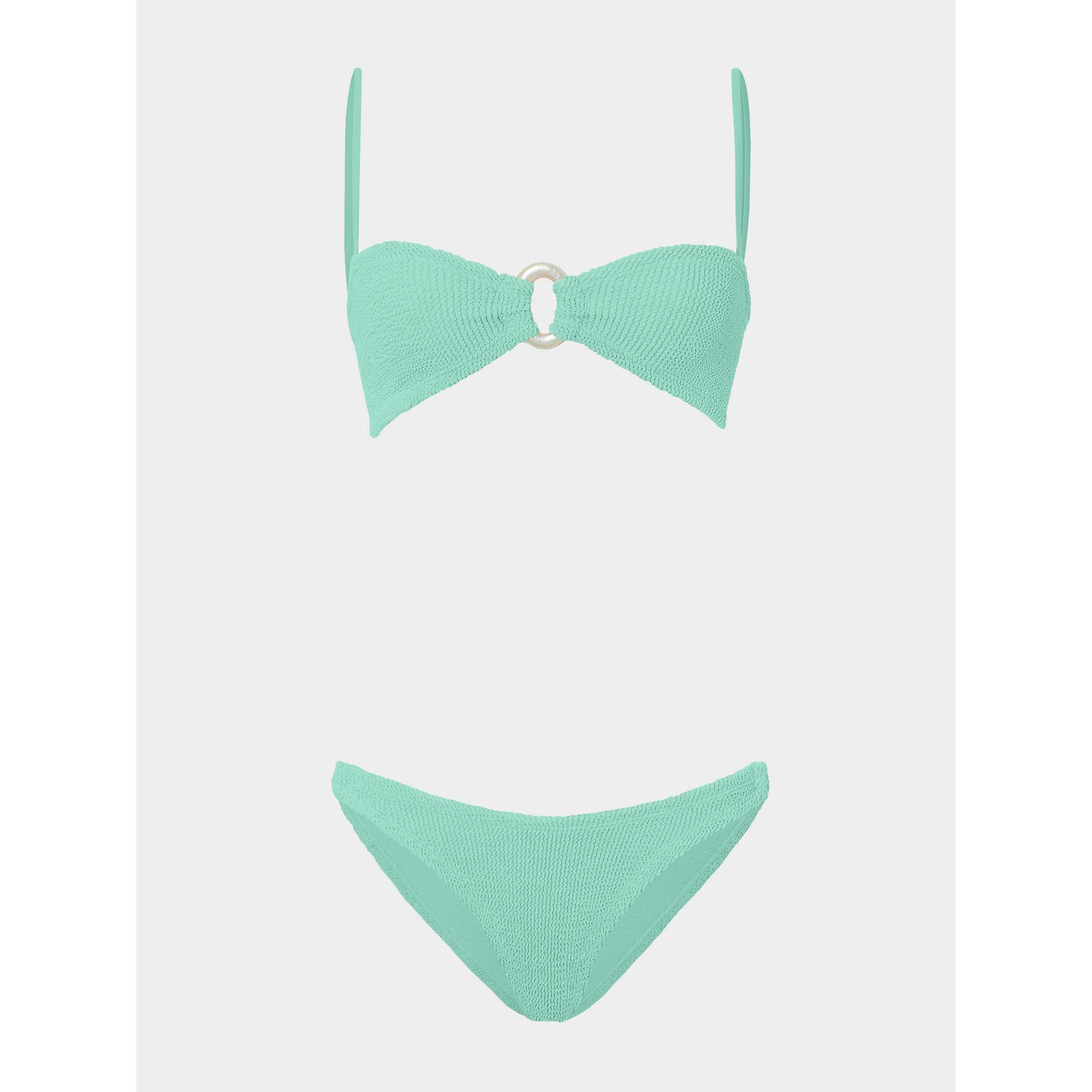 Hunza G Women's Misty Textured Crinkle UV Protection Chlorine Resistant Bikini Set - Metallic Mint