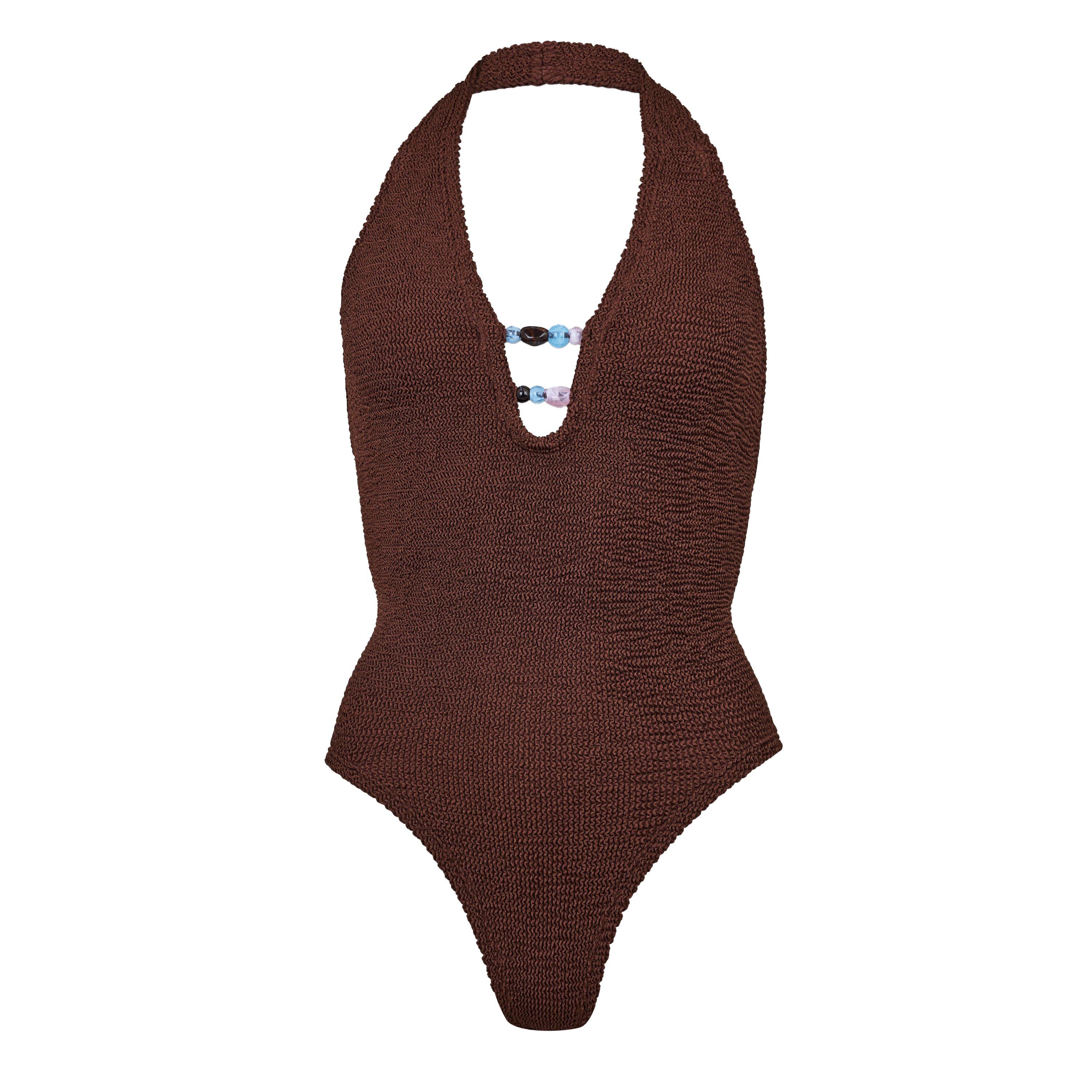 Hunza G Women's Adriana Beaded Plunge Swimsuit - Metallic Choc