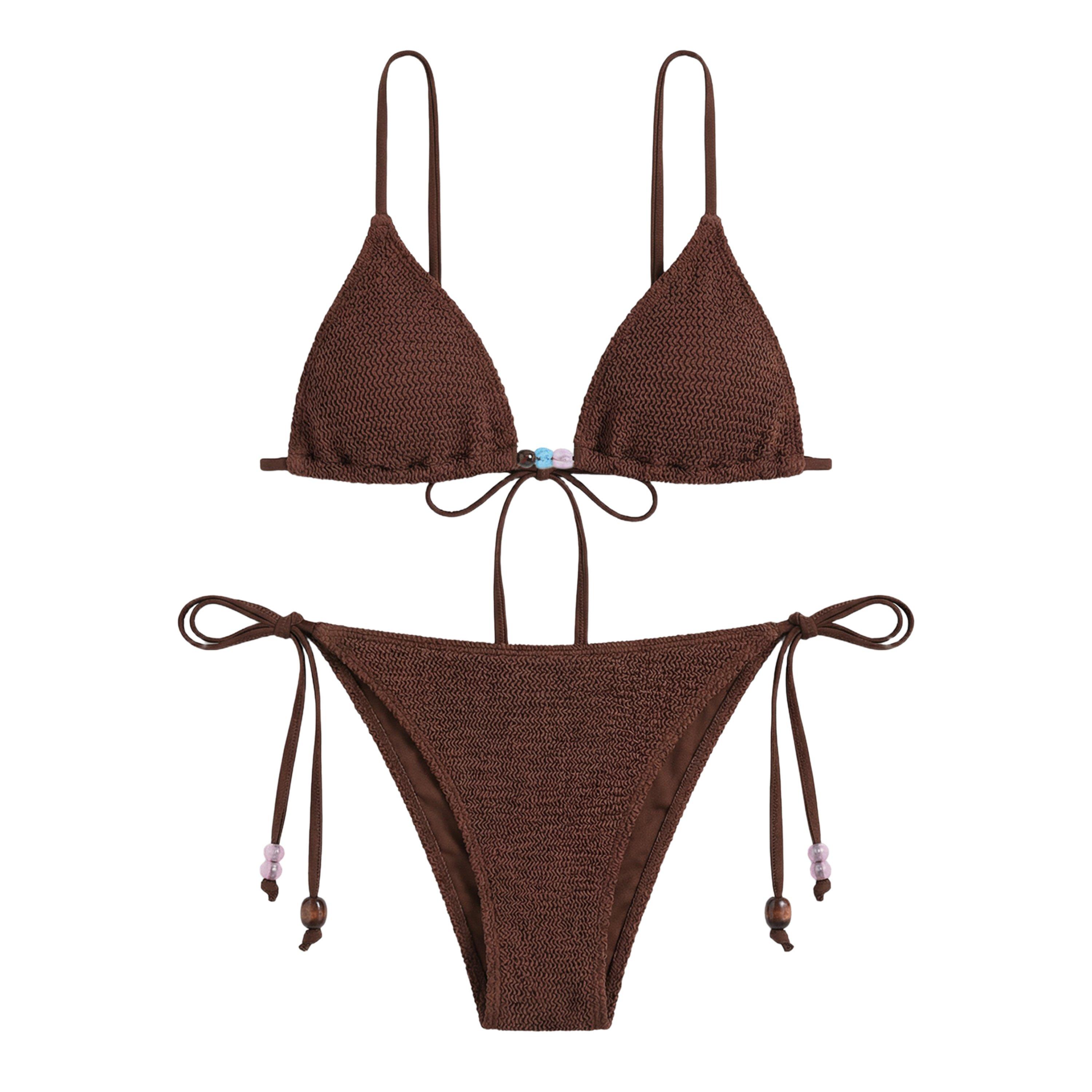 Metallic Choc - Hunza G - Gina Beaded Bikini - 1