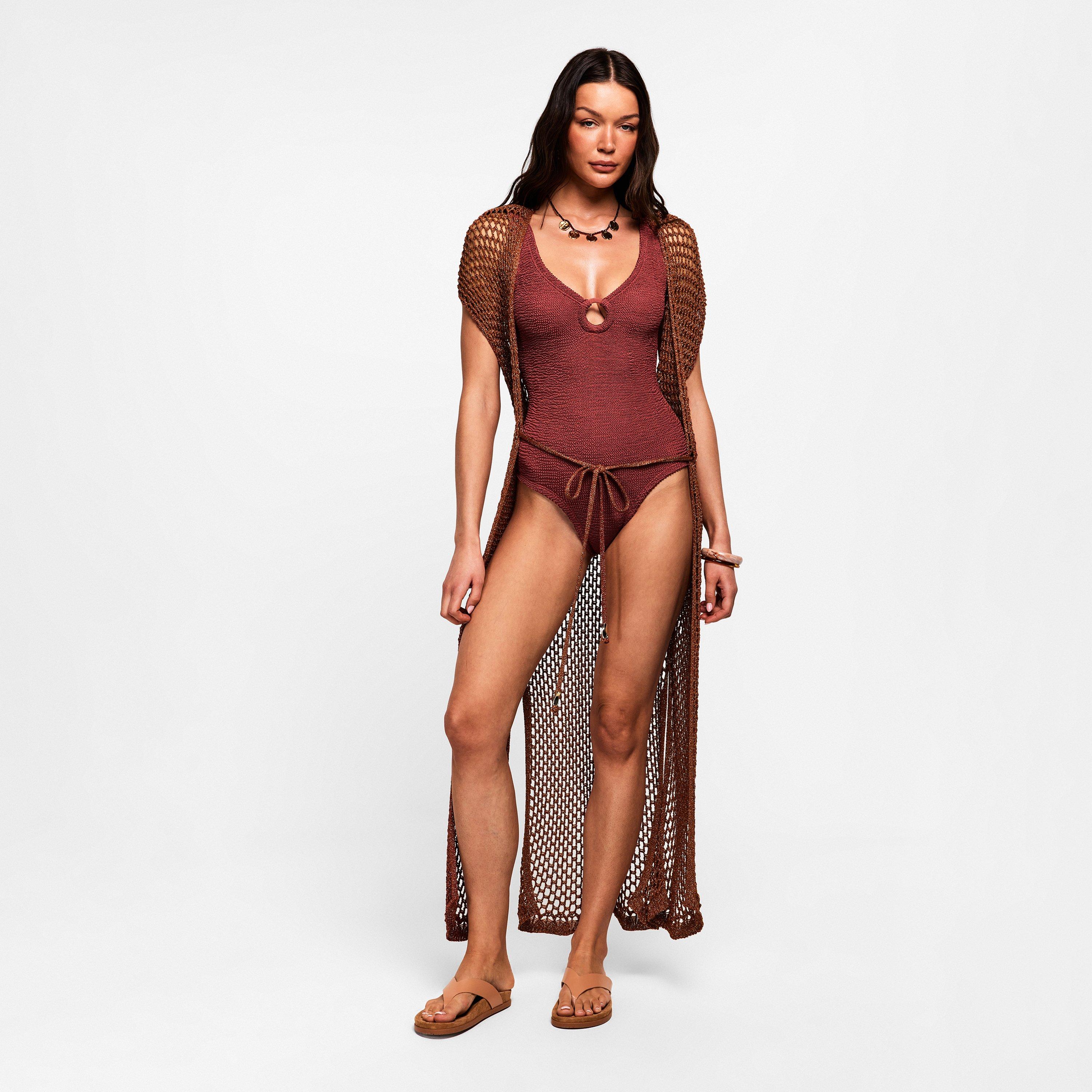 Metallic Rosewd - Hunza G - Women's Coverage Swim Scoop Neck Swimsuit - 6