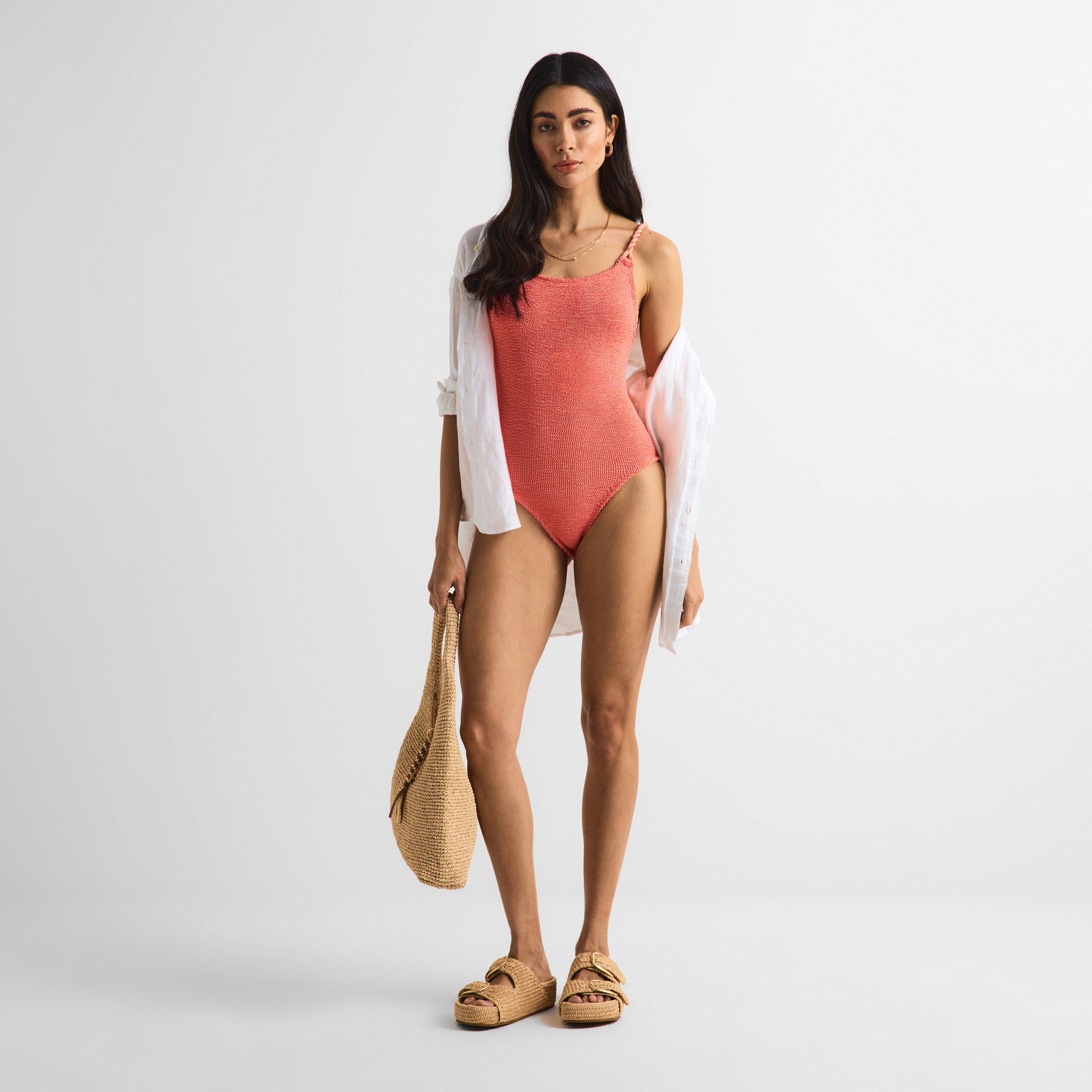 Metallic Coral - Hunza G - Women's Camille Swim Scoop Neck Swimsuit - 6