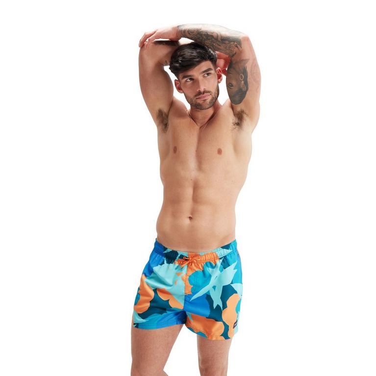 Bleu/Orange - Speedo - Mid Length Abstract Swim Shorts - 2