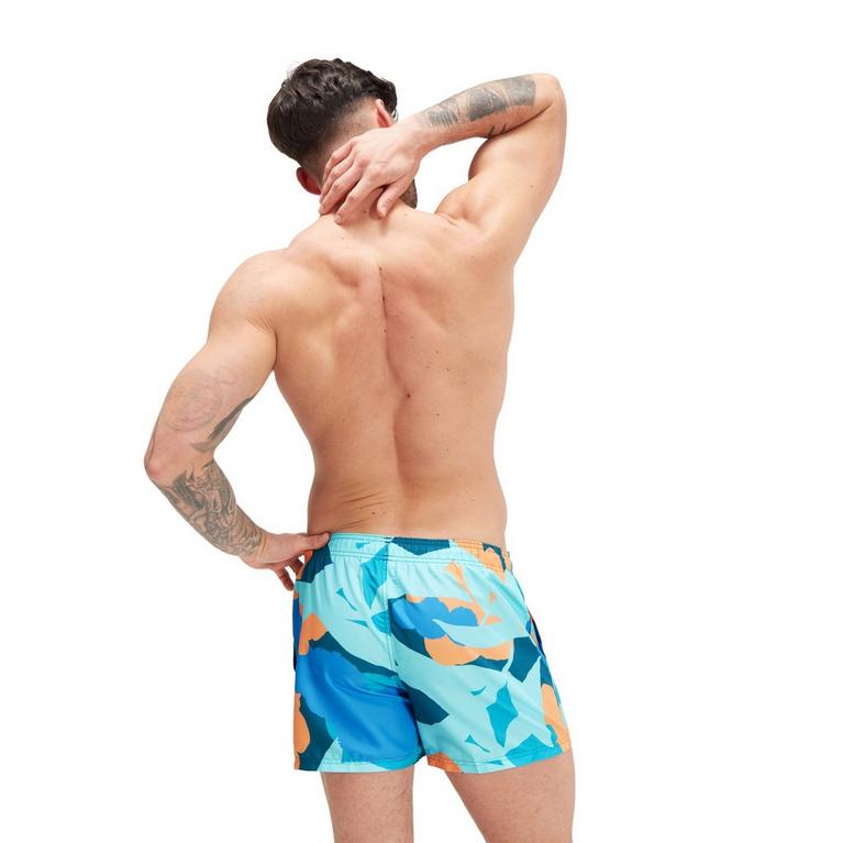 Bleu/Orange - Speedo - Mid Length Abstract Swim Shorts - 4