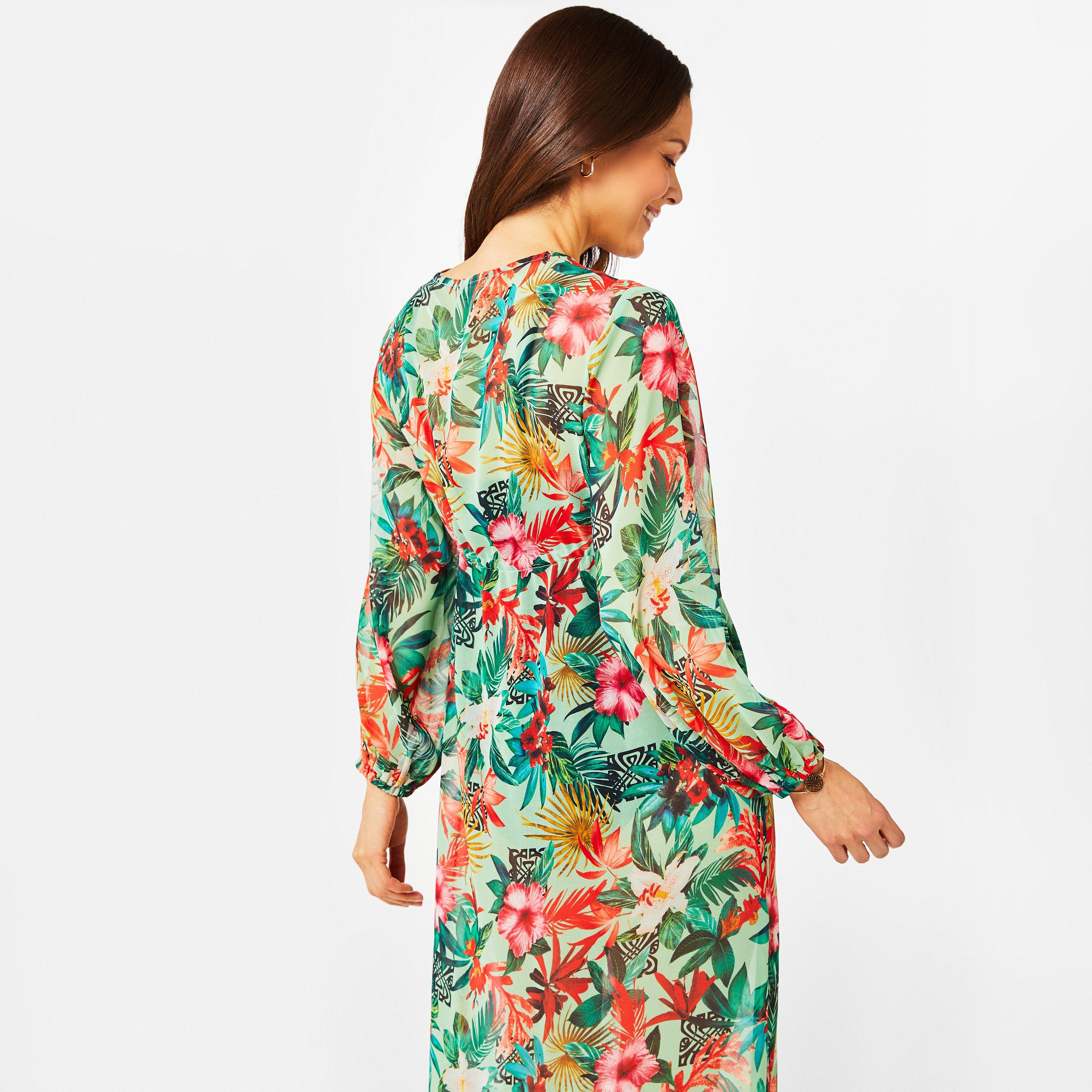 Tropical Print - Biba - Women's Bell Sleeve Kaftan - 2