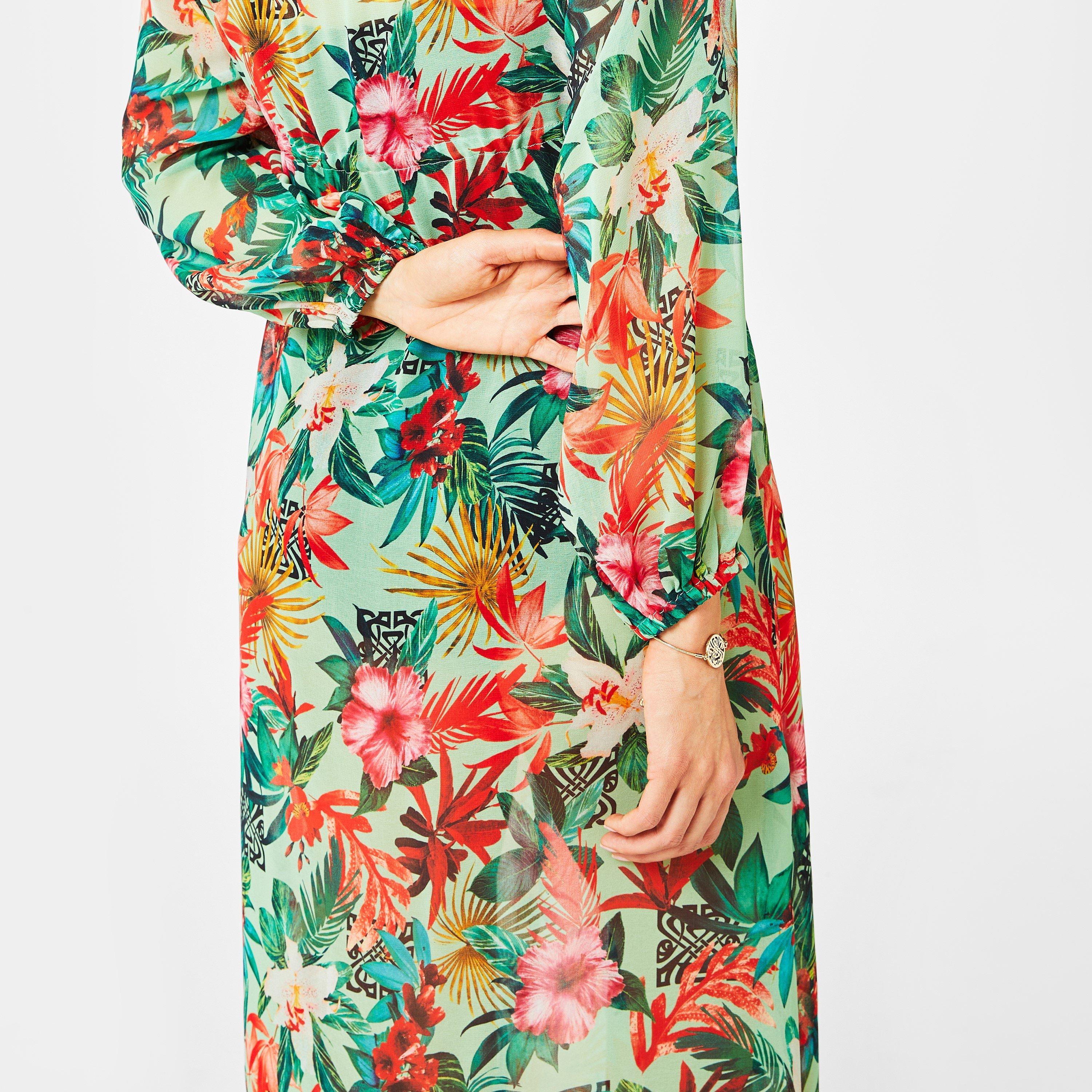 Tropical Print - Biba - Women's Bell Sleeve Kaftan - 3