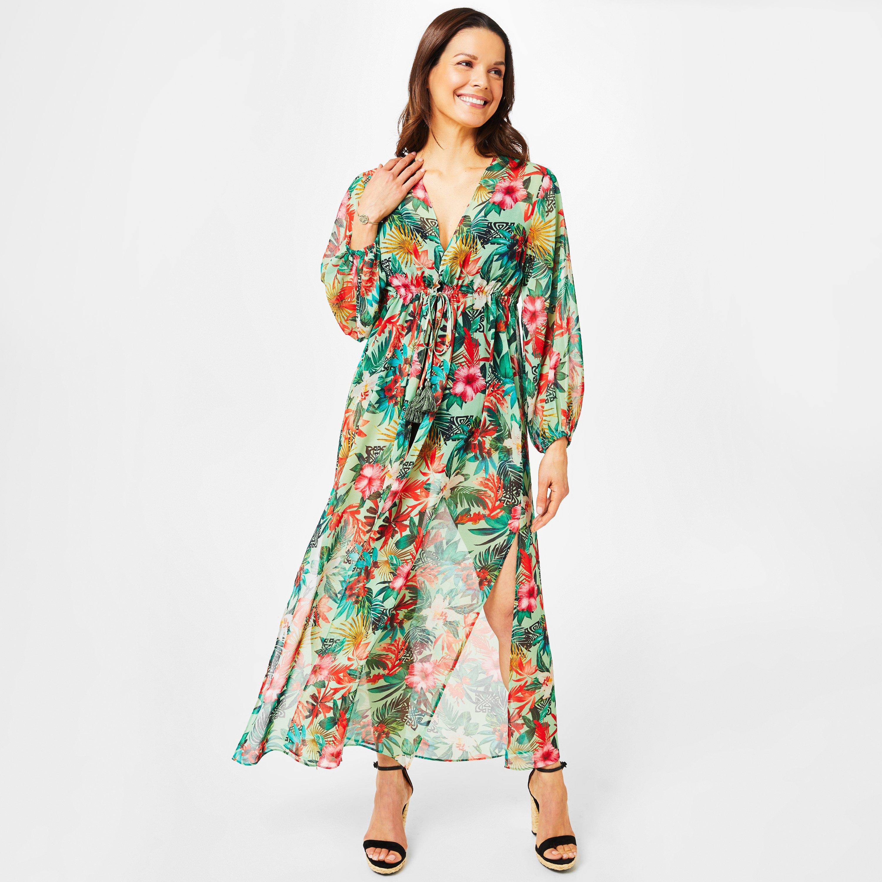 Tropical Print - Biba - Women's Bell Sleeve Kaftan - 4