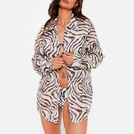 I Saw It First ISAWITFIRST Printed Mesh Oversized Beach Shirt