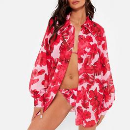 I Saw It First ISAWITFIRST Printed Mesh Oversized Beach Shirt