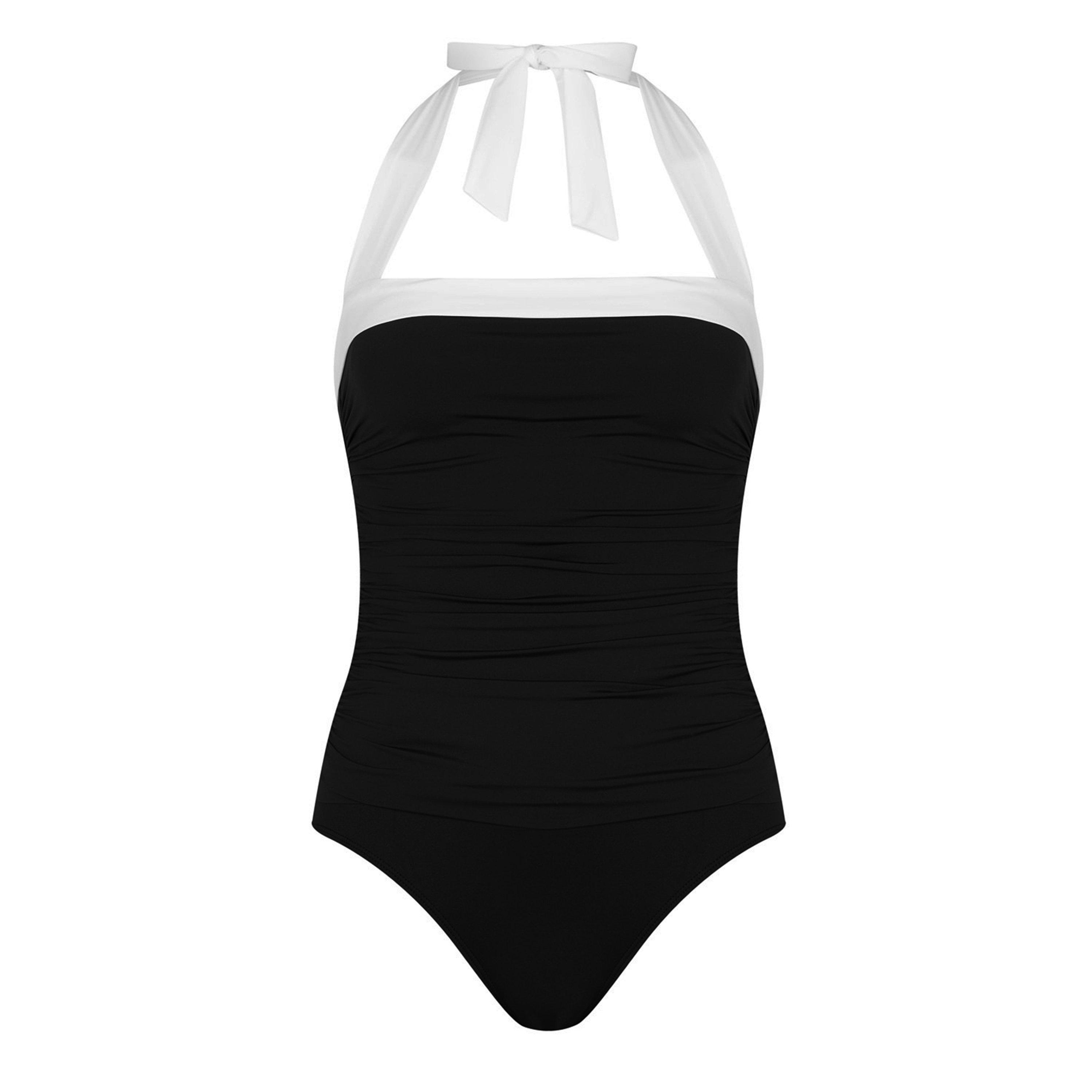 Black/White - Lauren by Ralph Lauren - Shirred Contrast Trim Swimsuit - 1