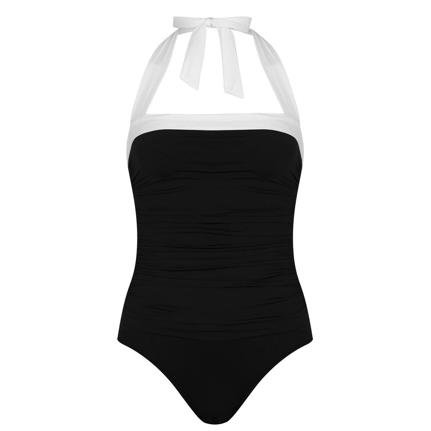 Black/White - Lauren by Ralph Lauren - Shirred Contrast Trim Swimsuit - 7
