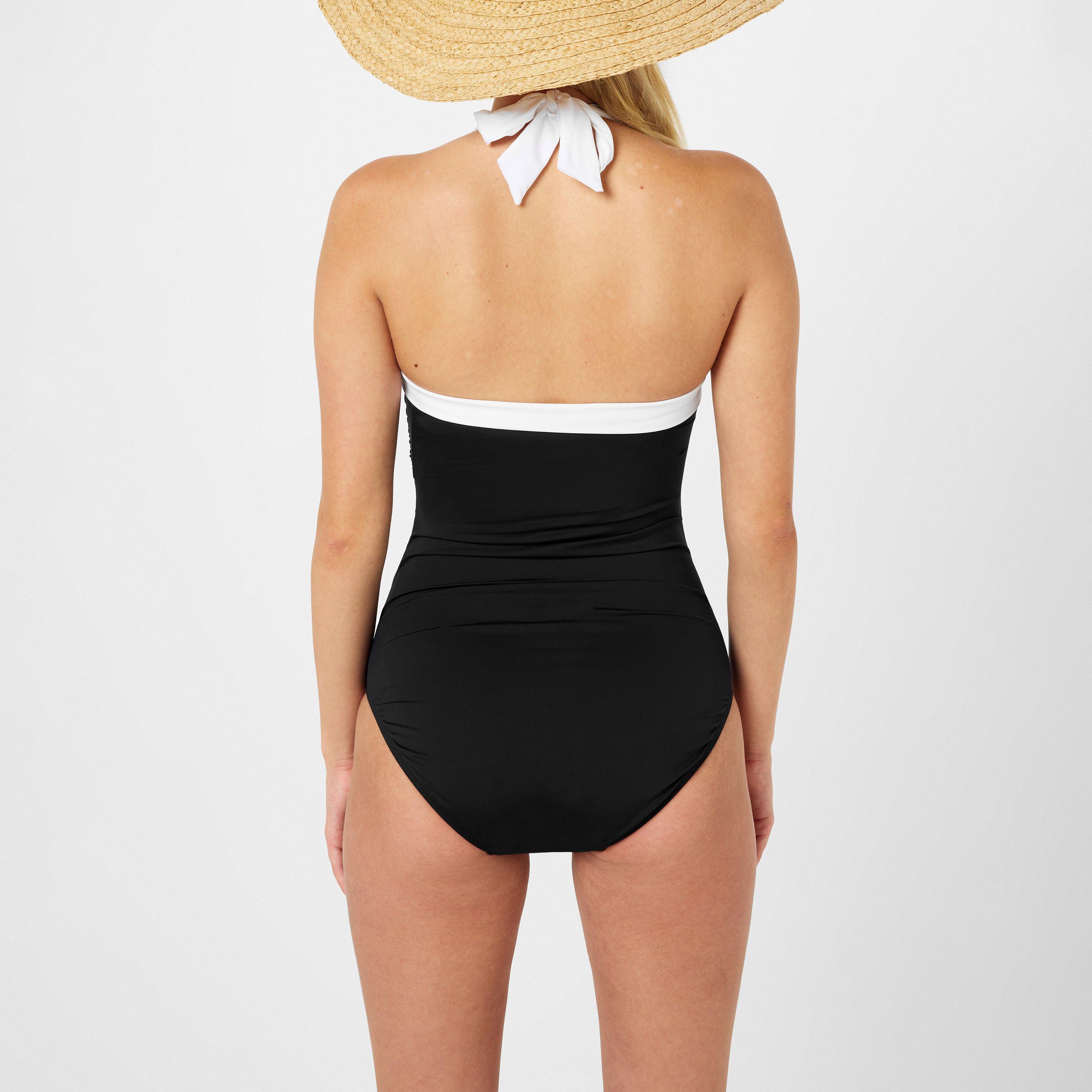 Black/White - Lauren by Ralph Lauren - Shirred Contrast Trim Swimsuit - 4