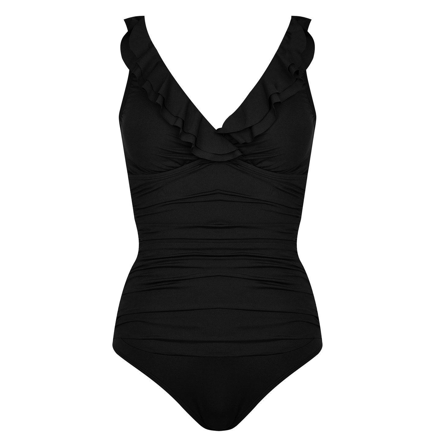 Black - Lauren by Ralph Lauren - Ruffle-Trim One-Piece - 1