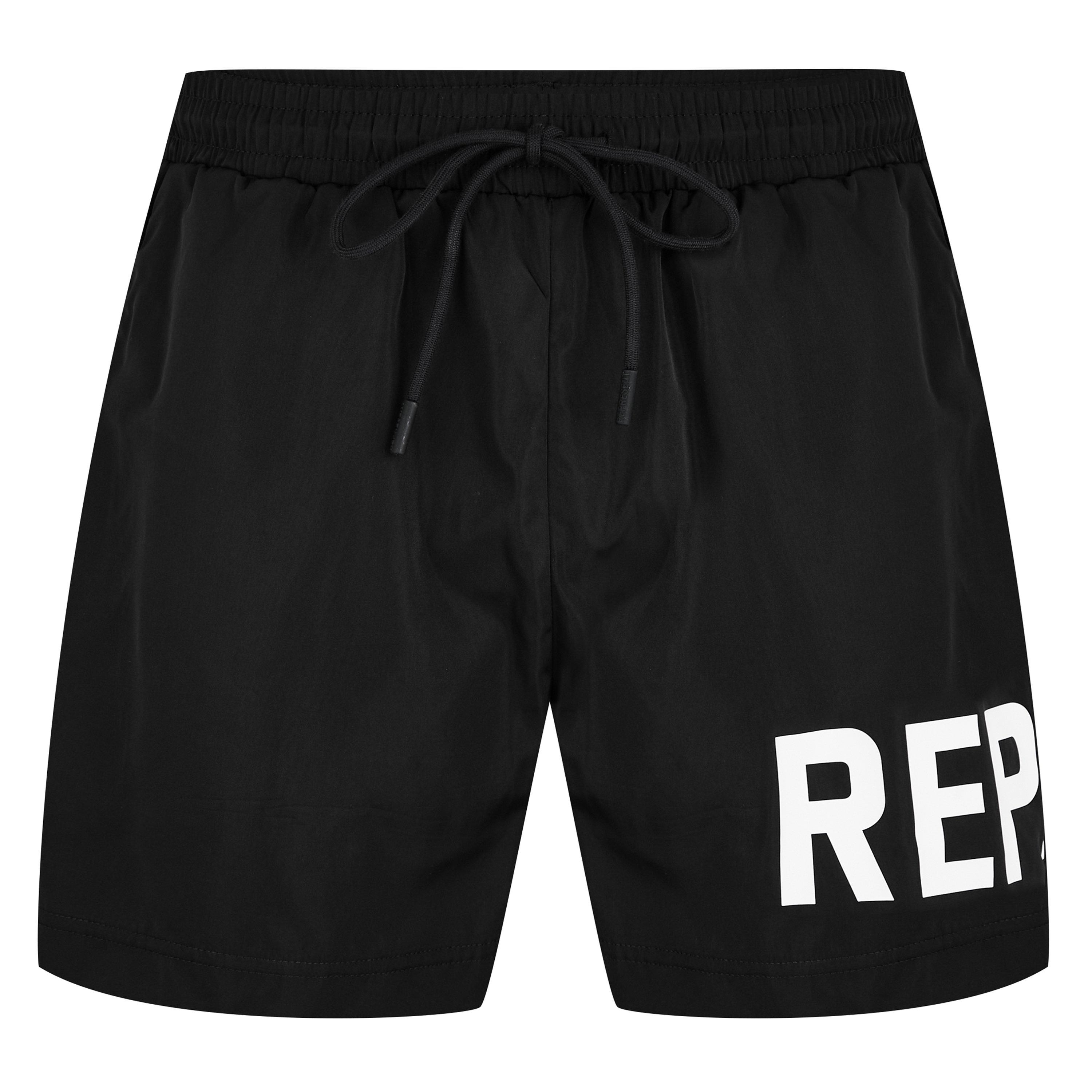 Black - Represent - Men's Text Logo Swim Shorts, Large Print - 7
