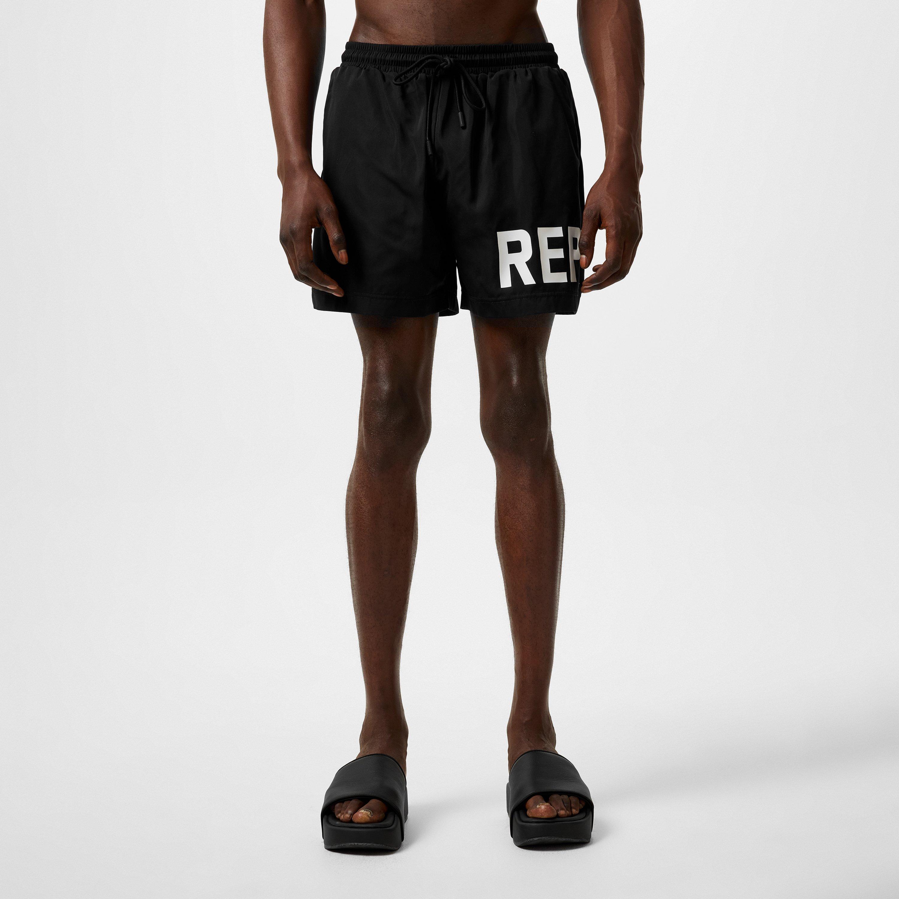 Black - Represent - Men's Text Logo Swim Shorts, Large Print - 3