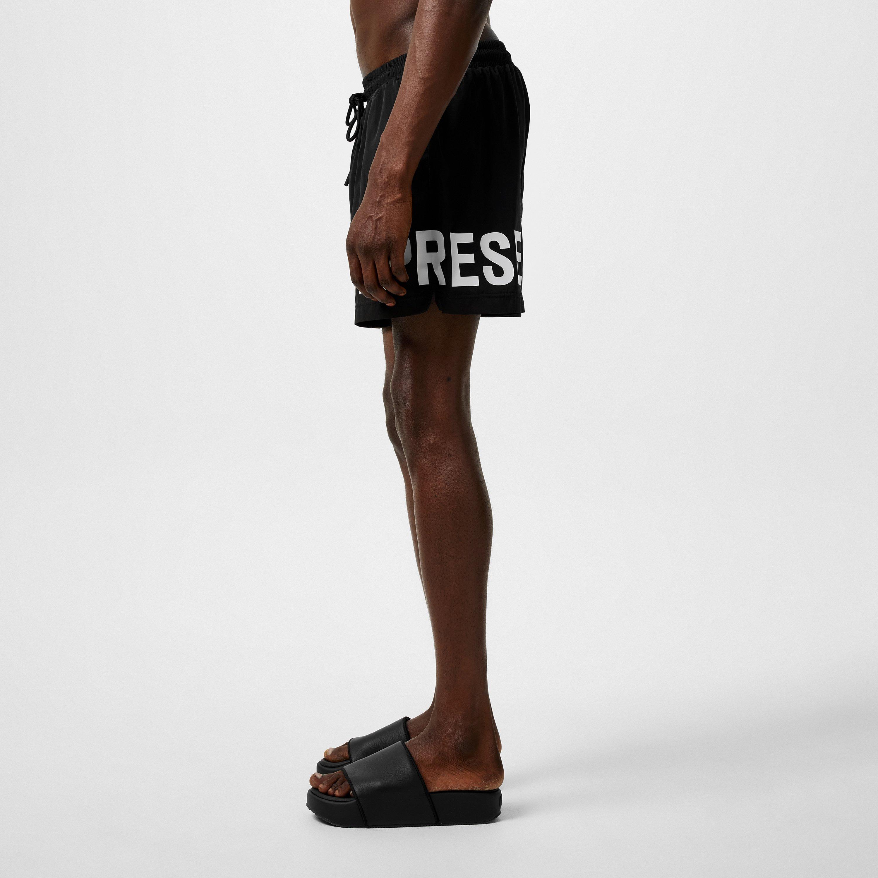 Black - Represent - Men's Text Logo Swim Shorts, Large Print - 5