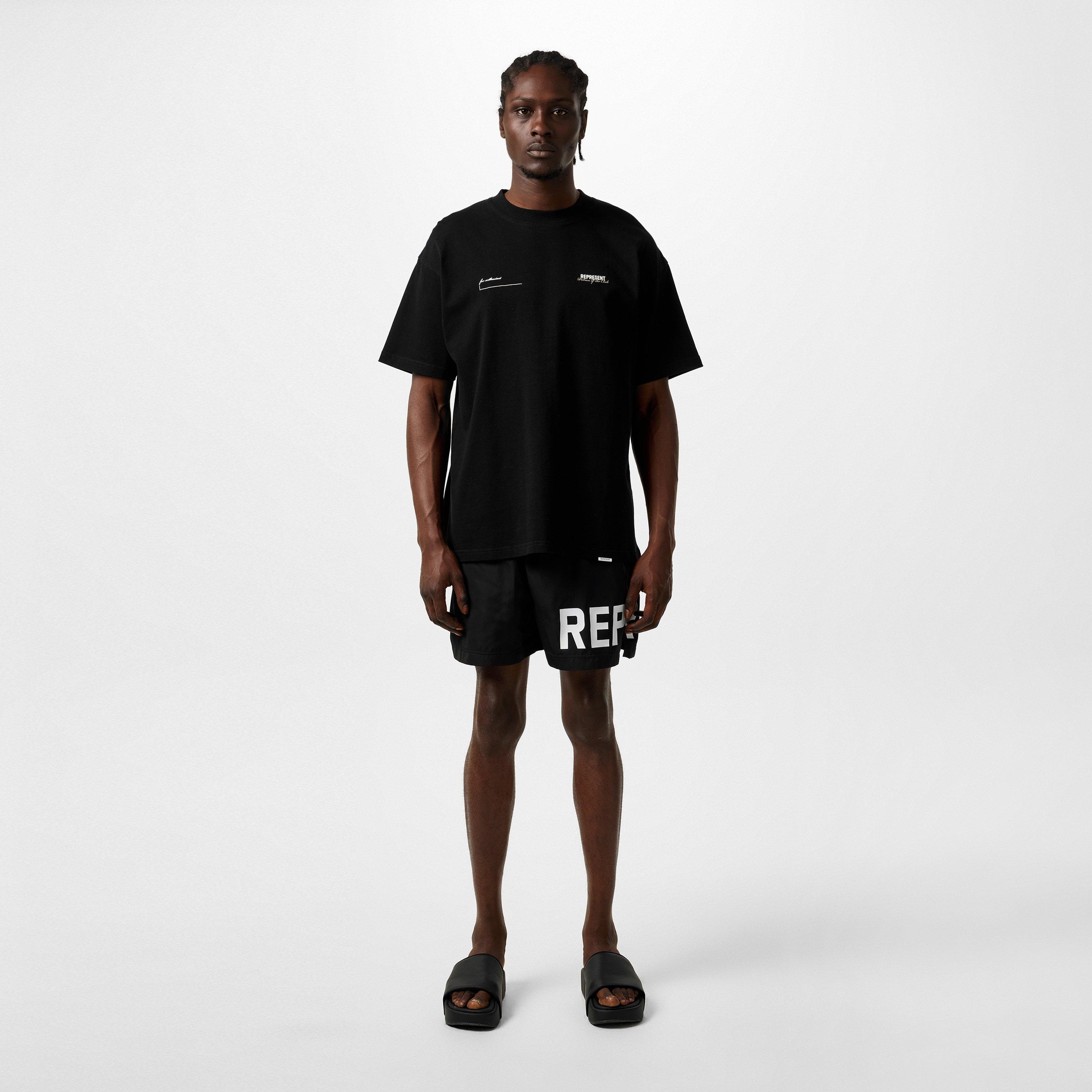 Black - Represent - Men's Text Logo Swim Shorts, Large Print - 6