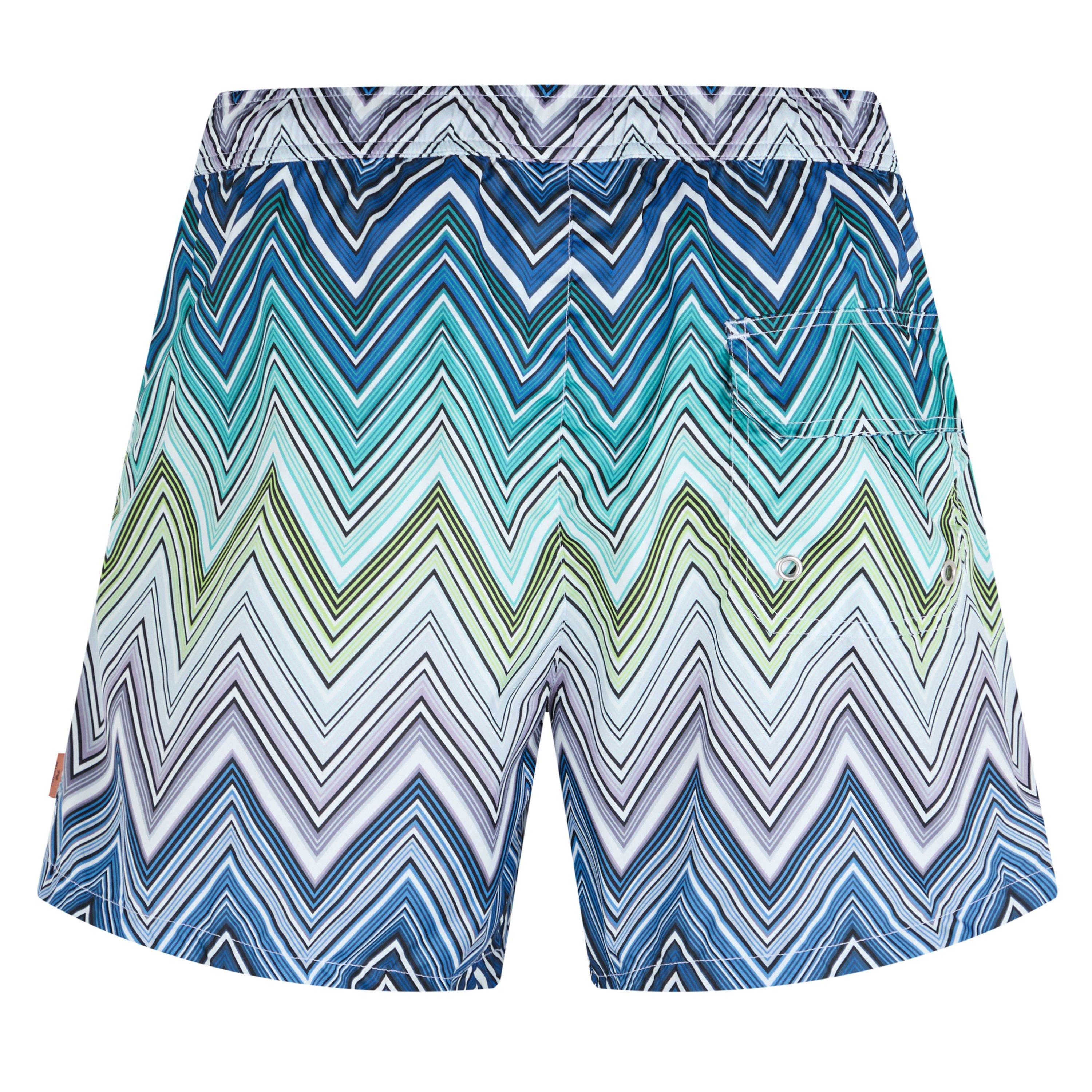 BLU LIM WHT - Missoni - Swimming Trunks With Large Zigzag Print Mens - 2