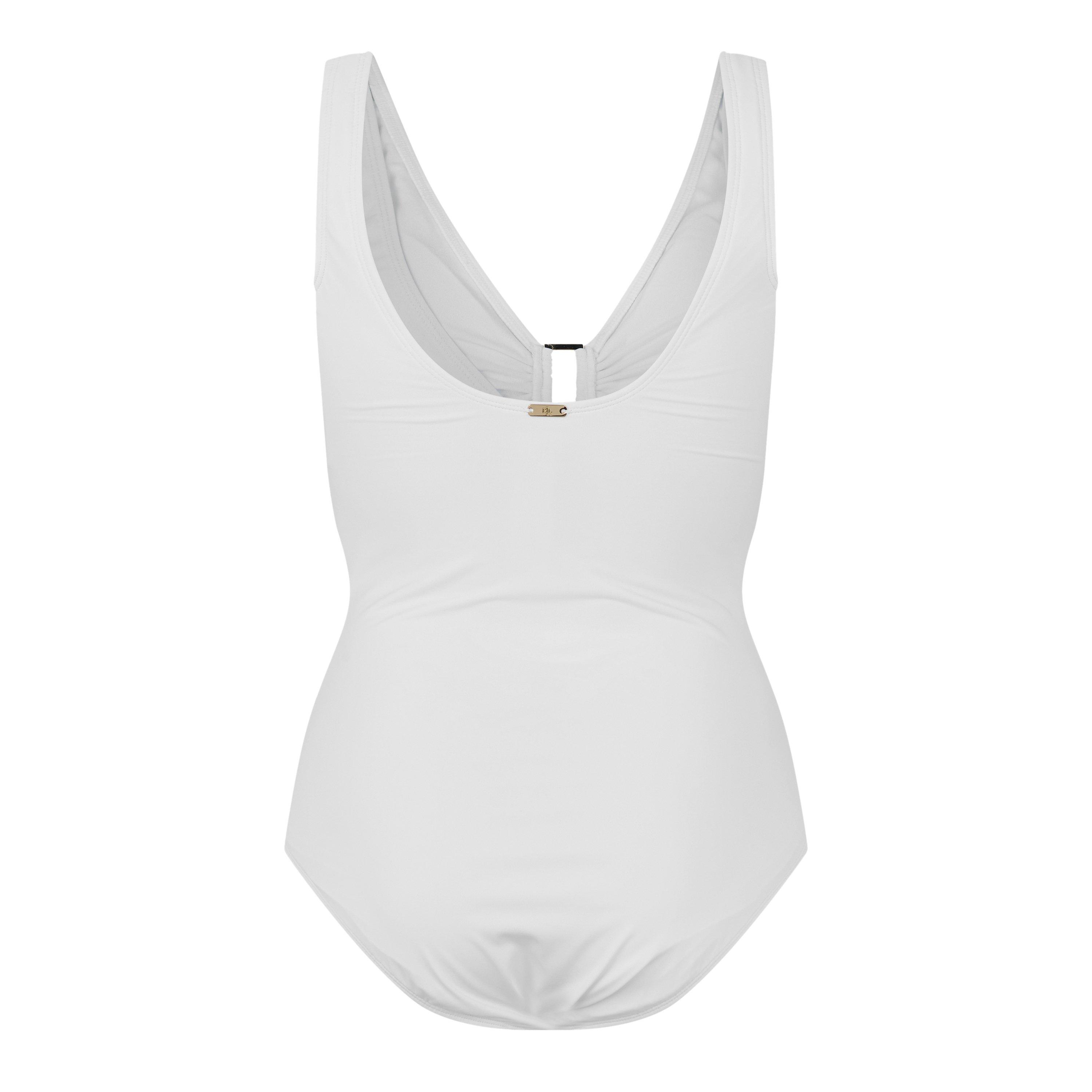 White - Lauren by Ralph Lauren - Women's Ring Detail Plunge Swimsuit - 2