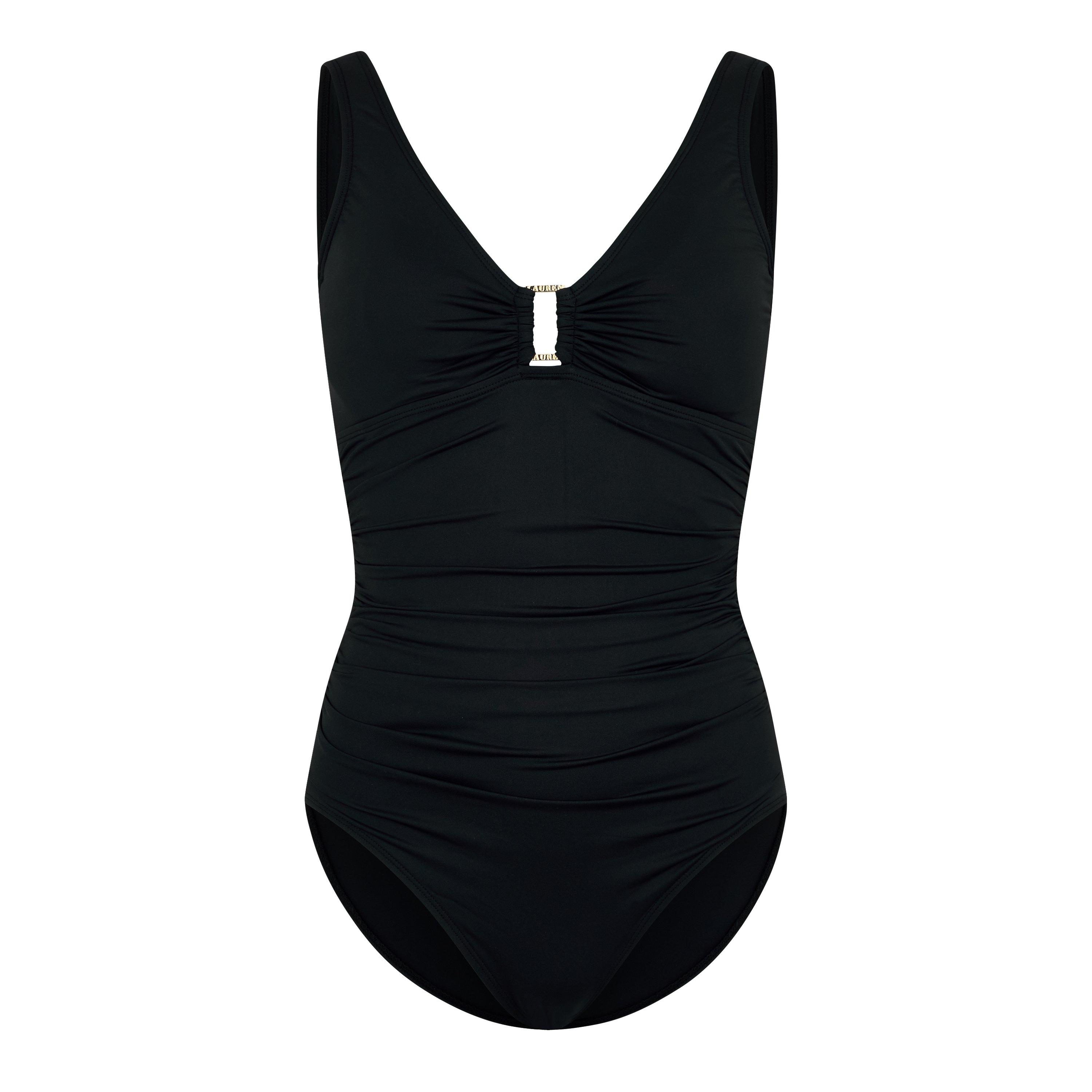 Black - Lauren by Ralph Lauren - Women's Ring Detail Plunge Swimsuit - 1