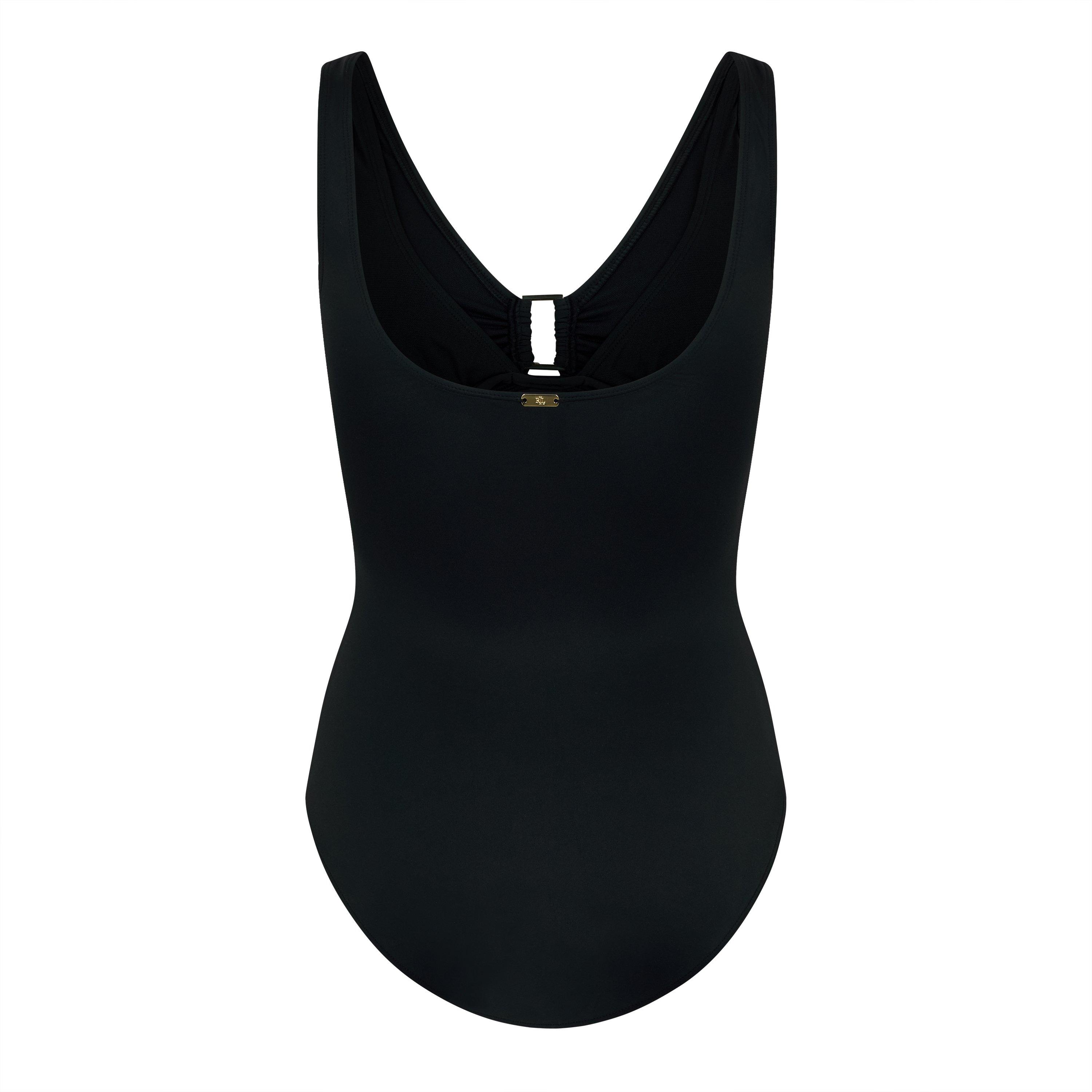 Black - Lauren by Ralph Lauren - Women's Ring Detail Plunge Swimsuit - 8
