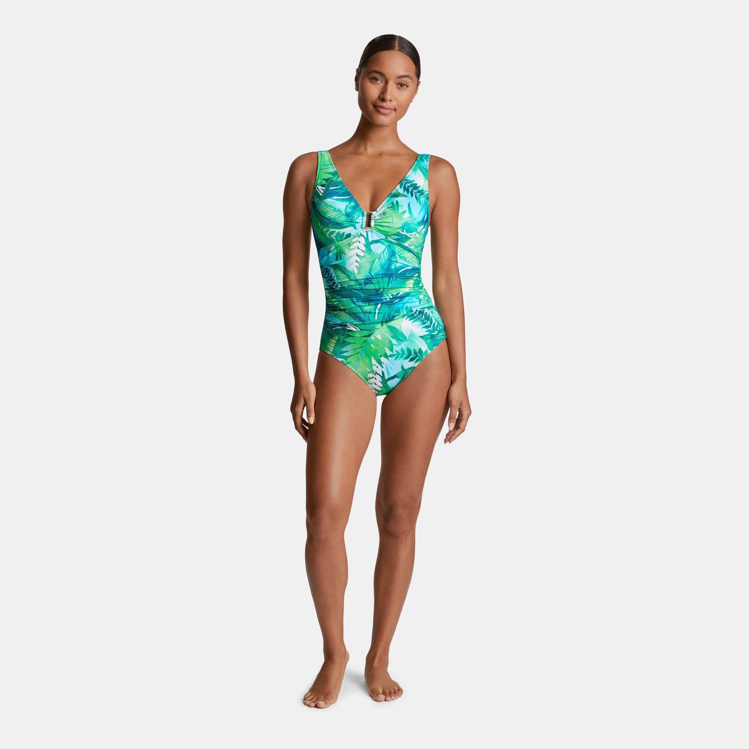 Green - Lauren by Ralph Lauren - Women's Ring Detail Plunge Swimsuit - 1