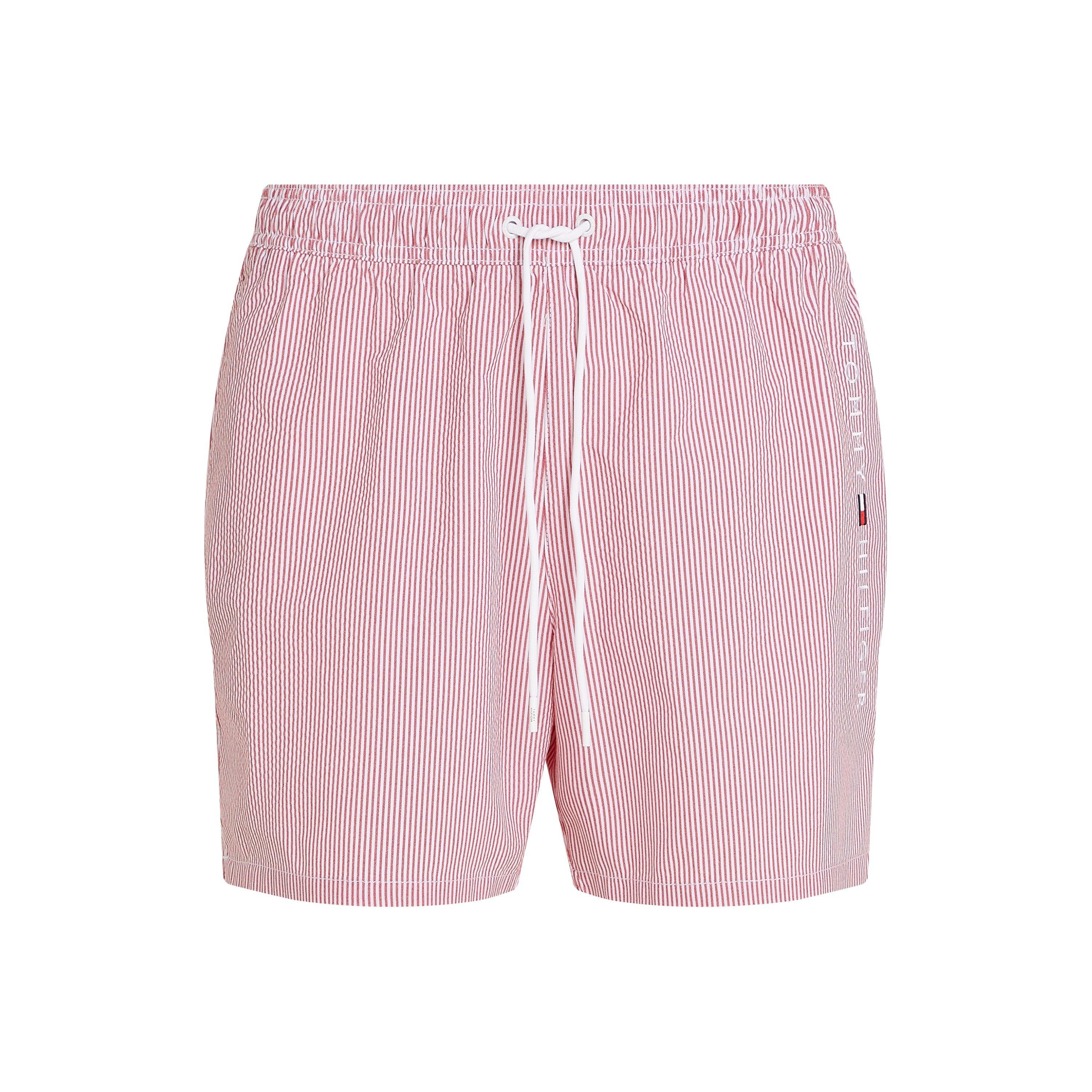 Tommy Hilfiger Men's Ithaca Stripe Medium Length Drawstring Swim Shorts - White/Red - Size 2XL