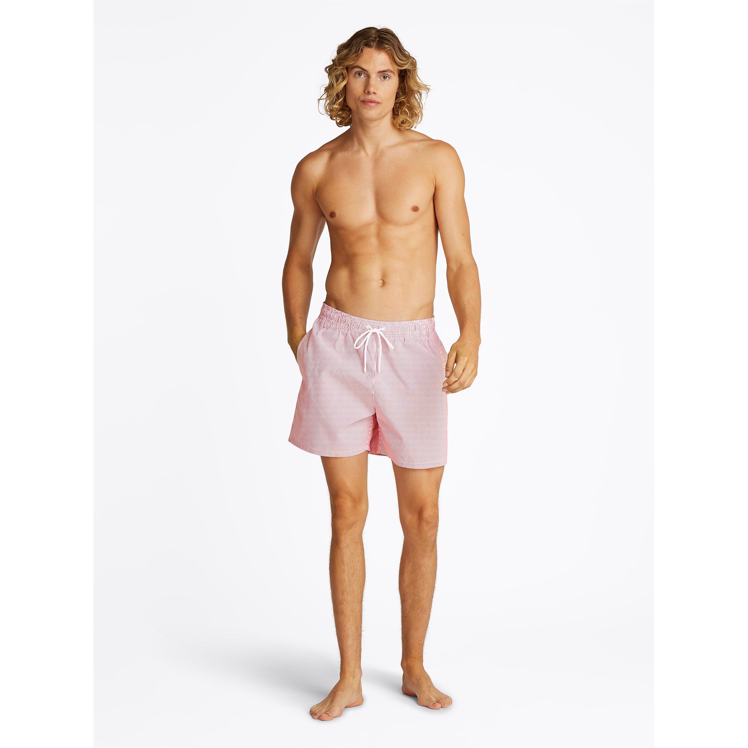 White/Red - Tommy Hilfiger - Men's Ithaca Stripe Medium Length Drawstring Swim Shorts - 3