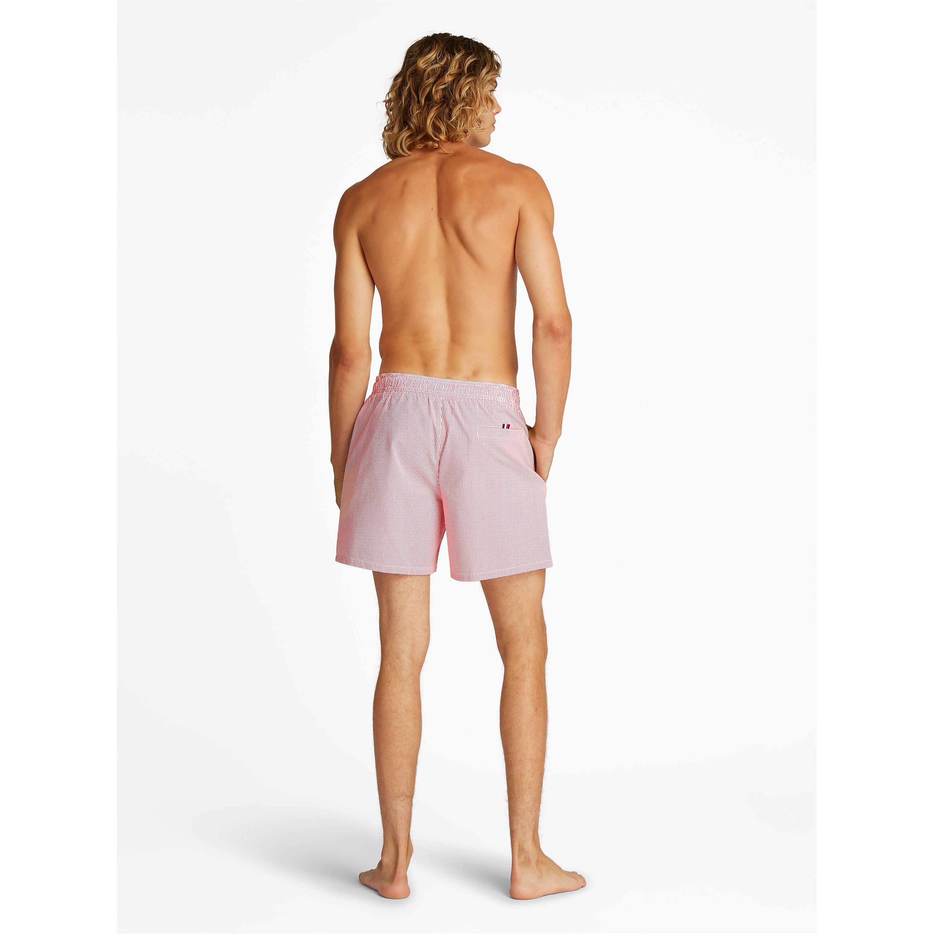 White/Red - Tommy Hilfiger - Men's Ithaca Stripe Medium Length Drawstring Swim Shorts - 4