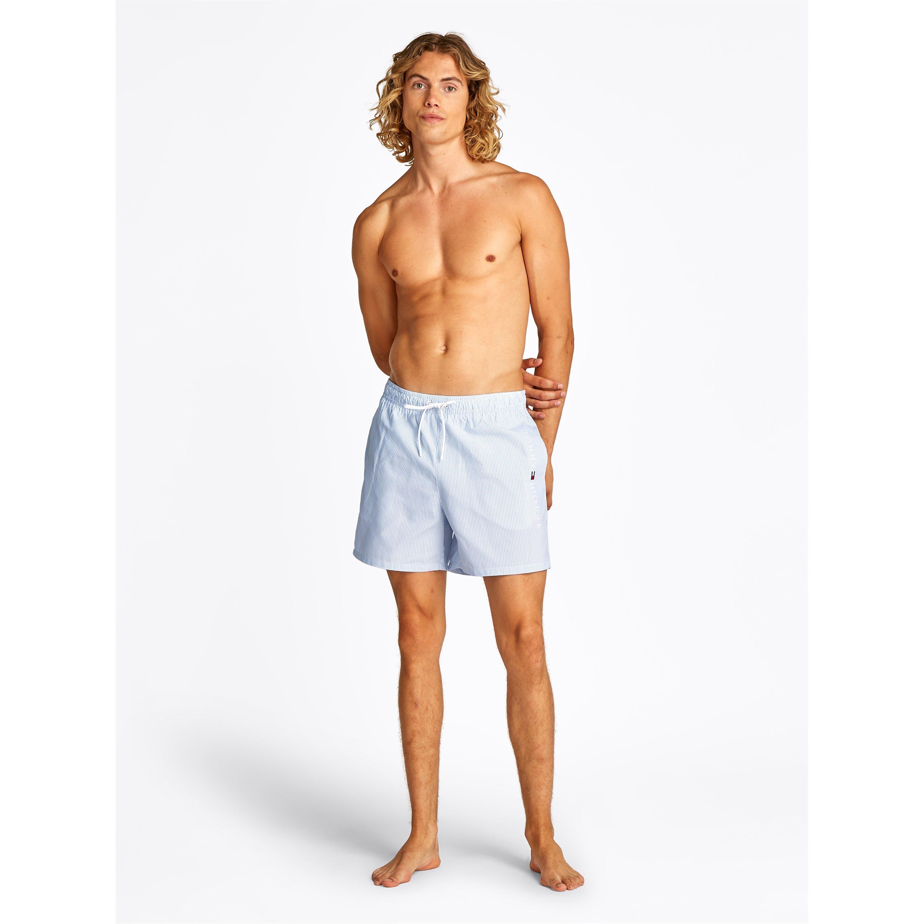 White/Blue - Tommy Hilfiger - Men's Ithaca Stripe Medium Length Drawstring Swim Shorts - 3