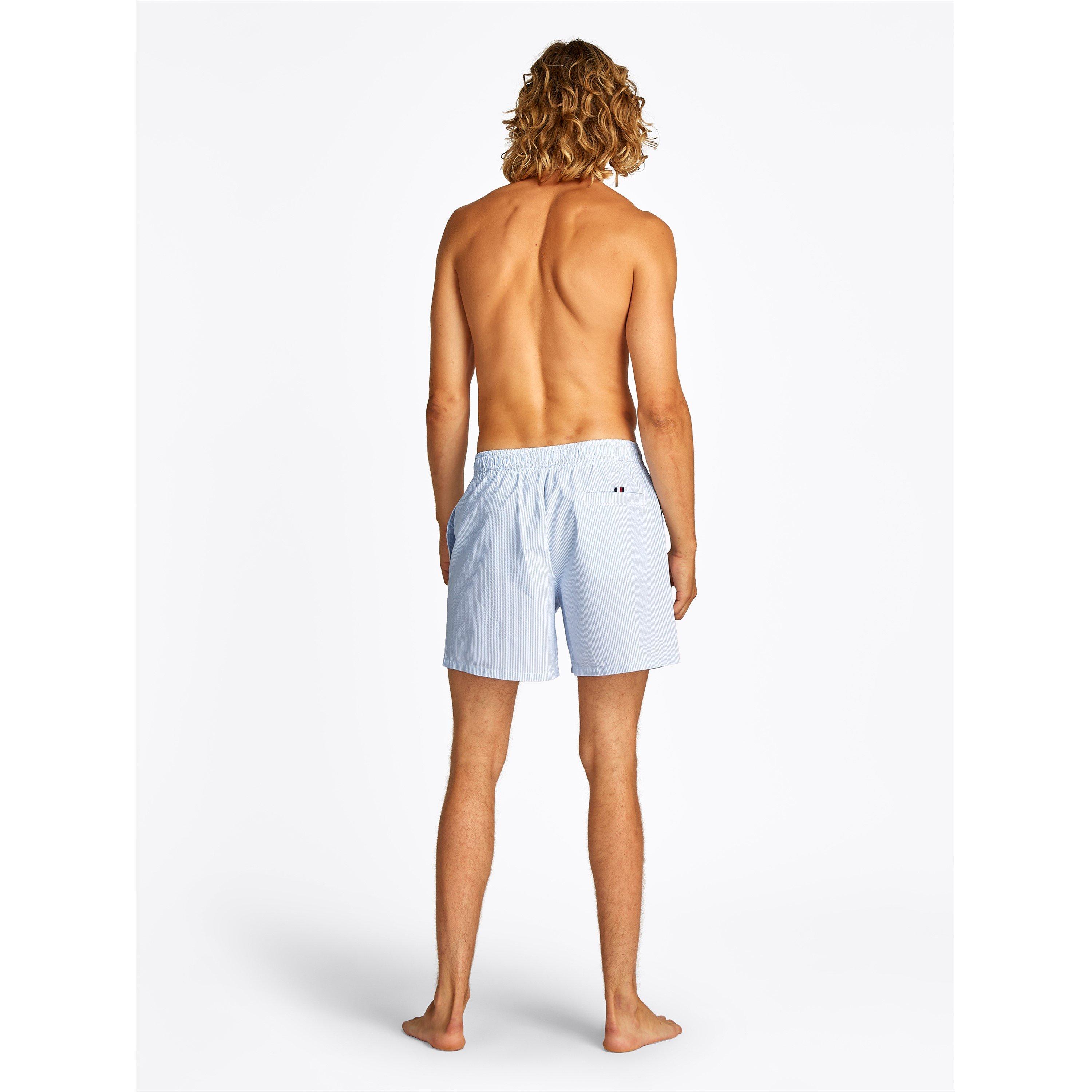 White/Blue - Tommy Hilfiger - Men's Ithaca Stripe Medium Length Drawstring Swim Shorts - 4