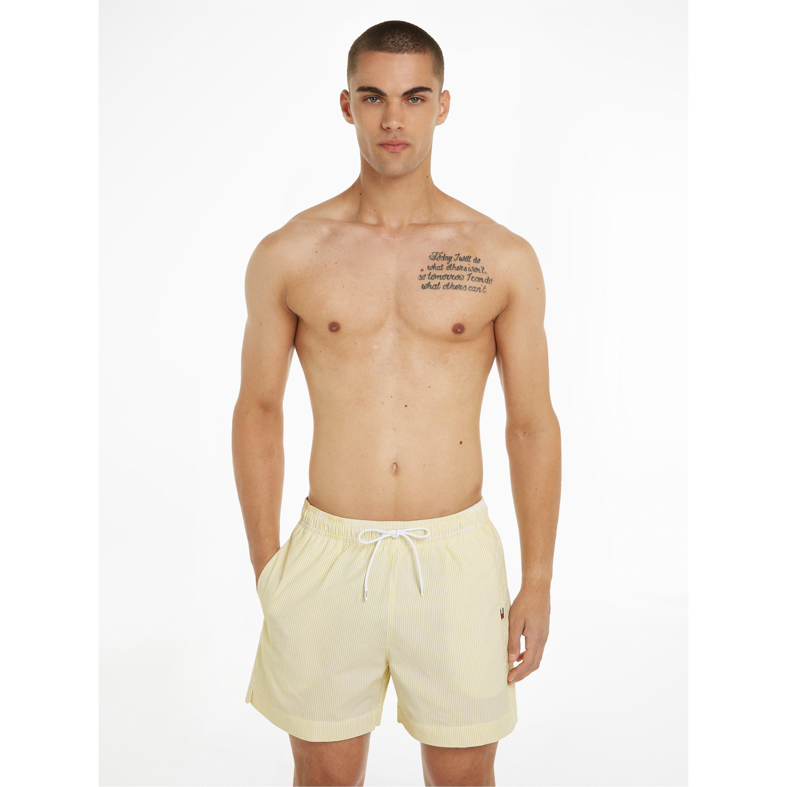 White/Yellow0K6 - Tommy Hilfiger - Men's Medium Drawstring Ithaca Stripe Swim Shorts - 2