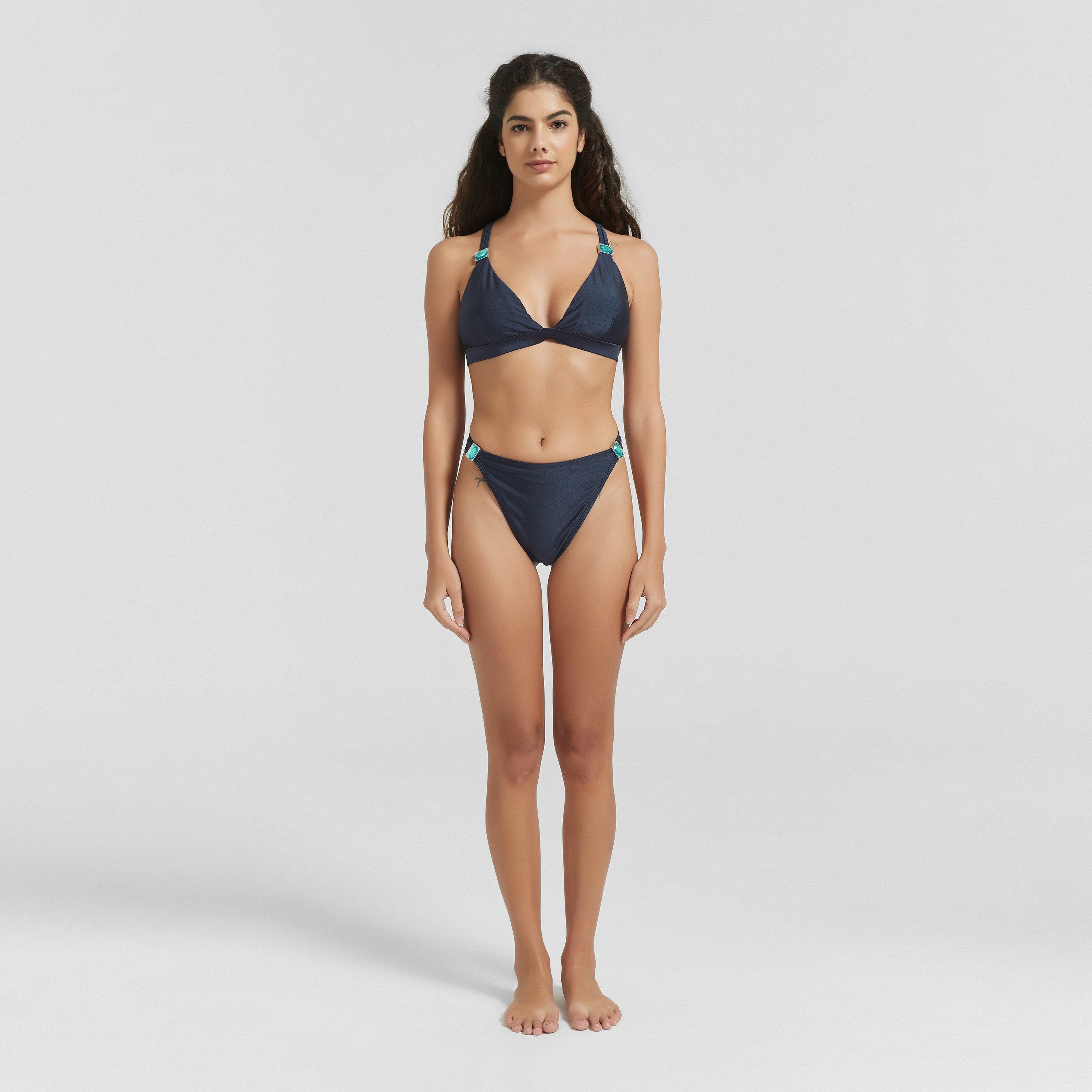 Marineblå - Be You - Embellished Strap Plunge Bikini - 4
