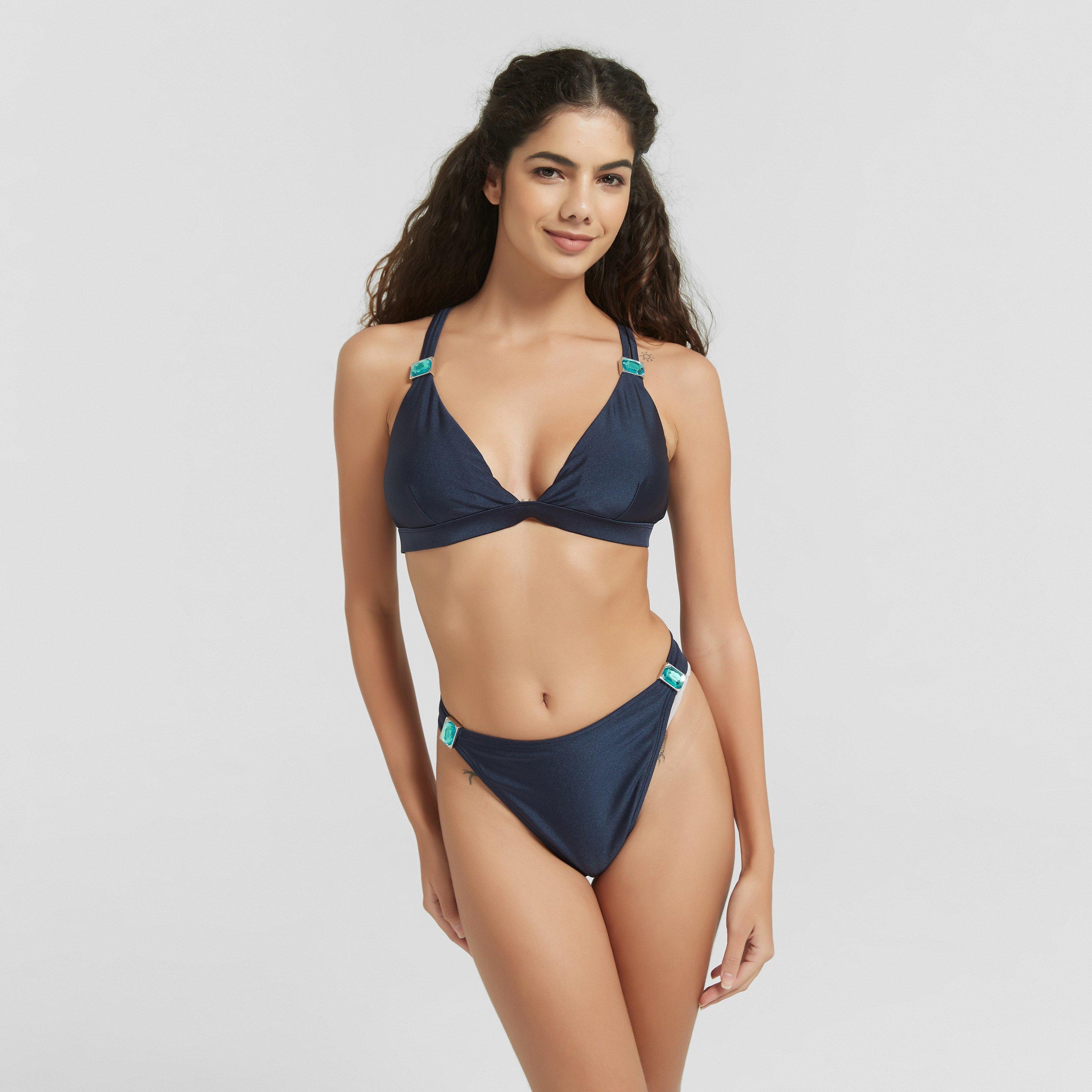 Marineblau - Be You - BY Embellished Strap Swimwear Bikini Brief - 5