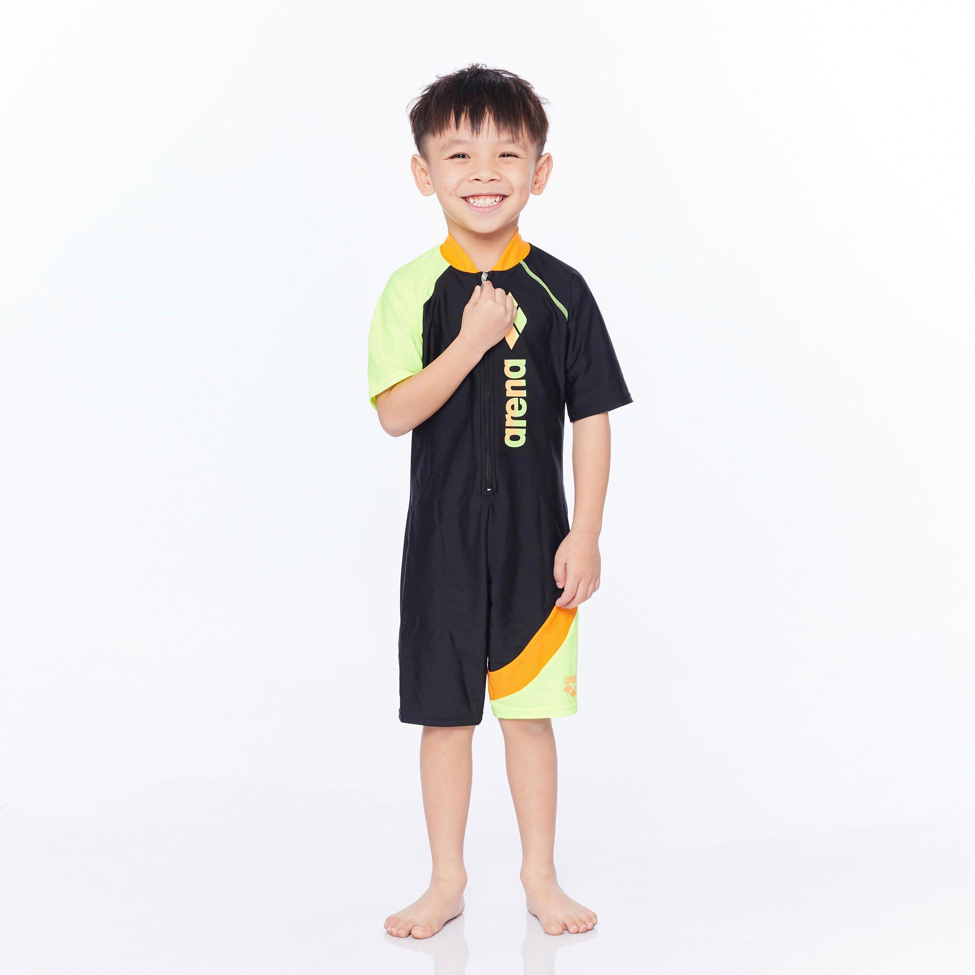 Black - Arena - Short Sleeve Half zip Swimsuit Juniors - 1