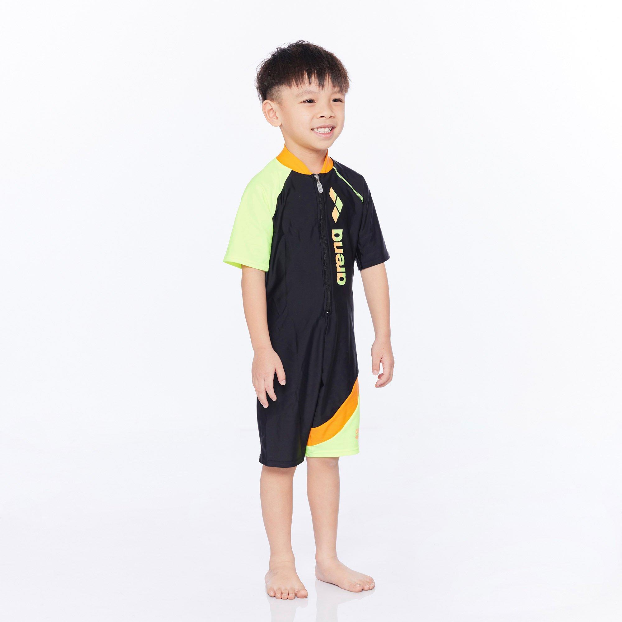 Black - Arena - Short Sleeve Half zip Swimsuit Juniors - 2