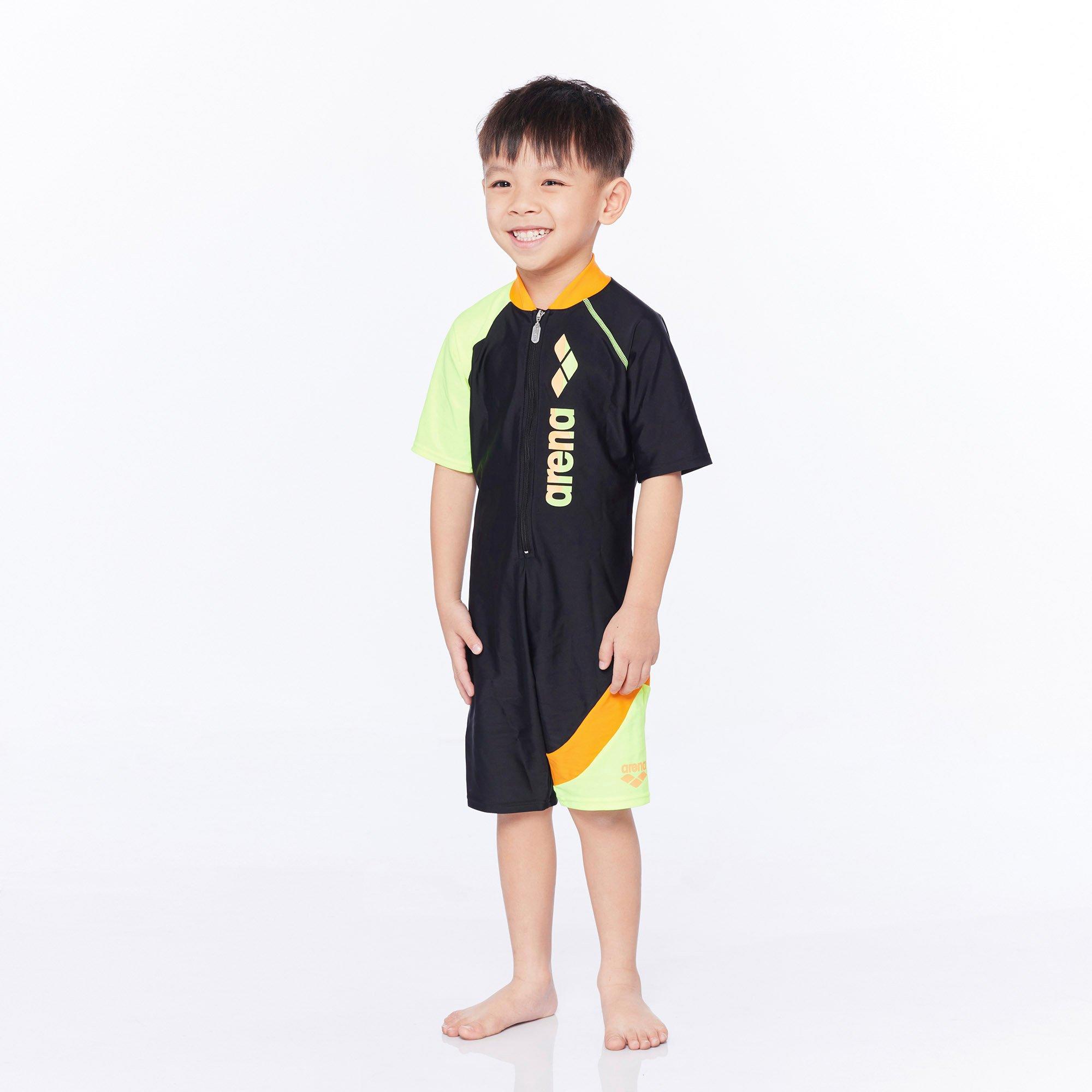 Black - Arena - Short Sleeve Half zip Swimsuit Juniors - 3