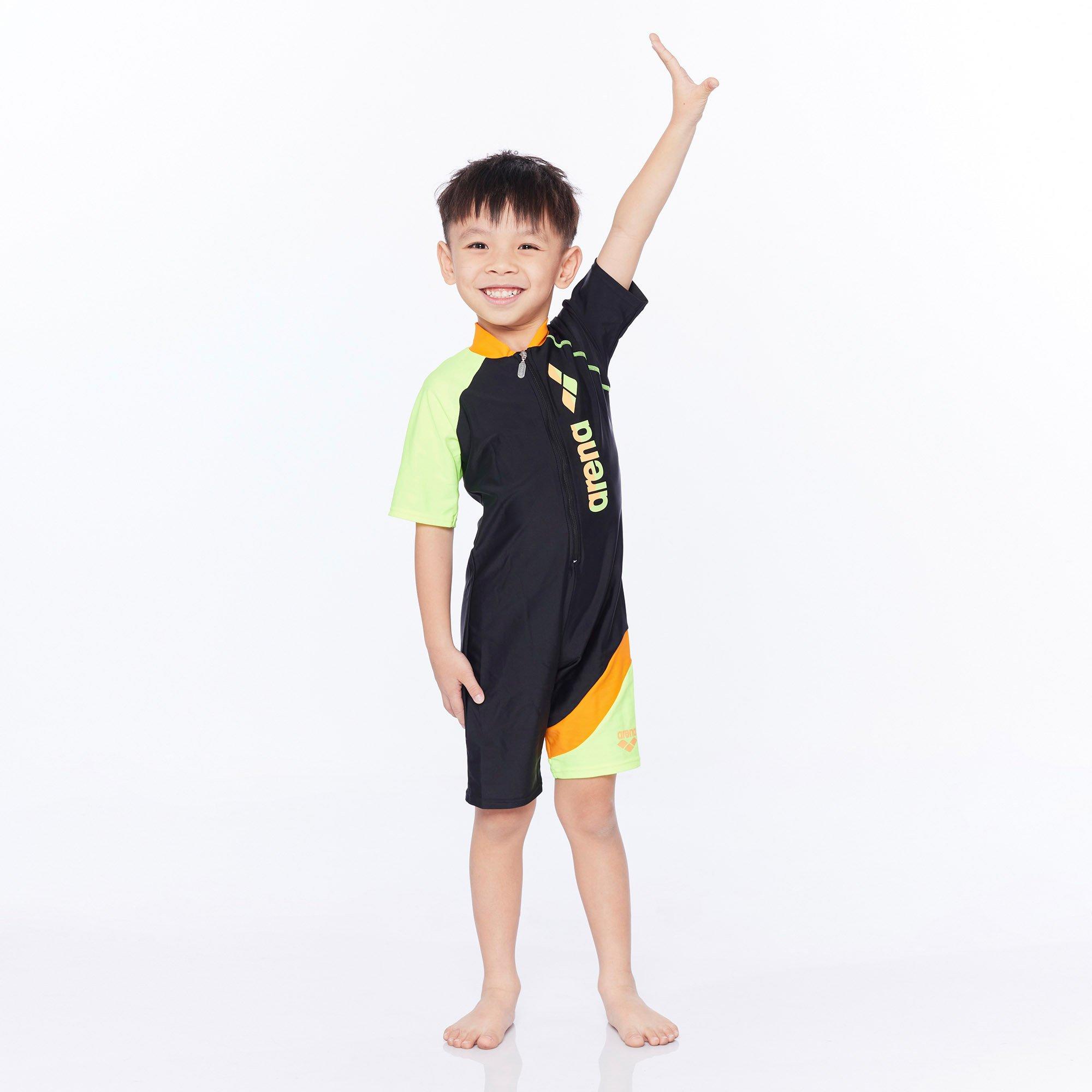Black - Arena - Short Sleeve Half zip Swimsuit Juniors - 4